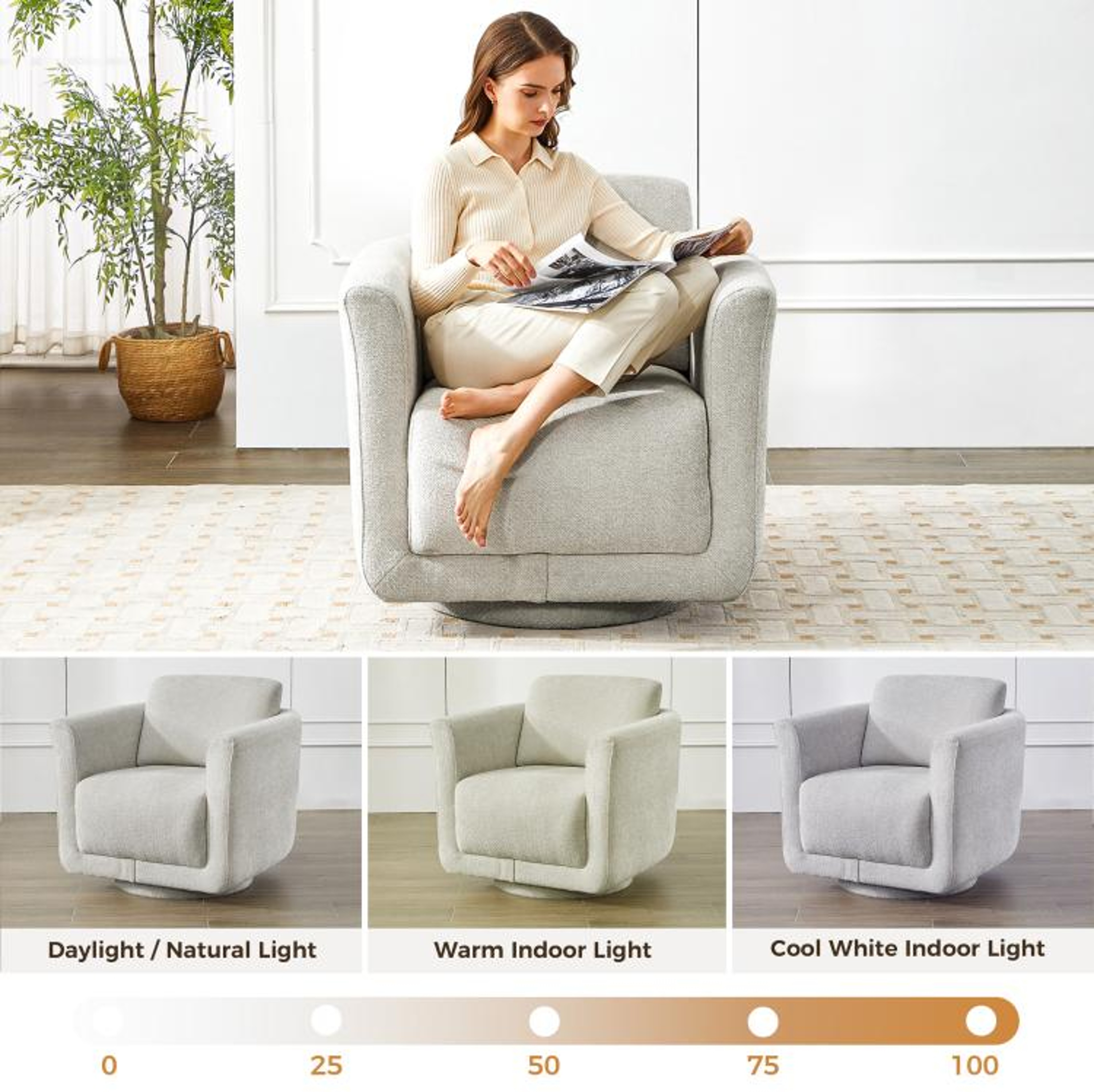 33Inch Chenille 360 Swivel Barrel Chair In Gray  No Assembly Required 2