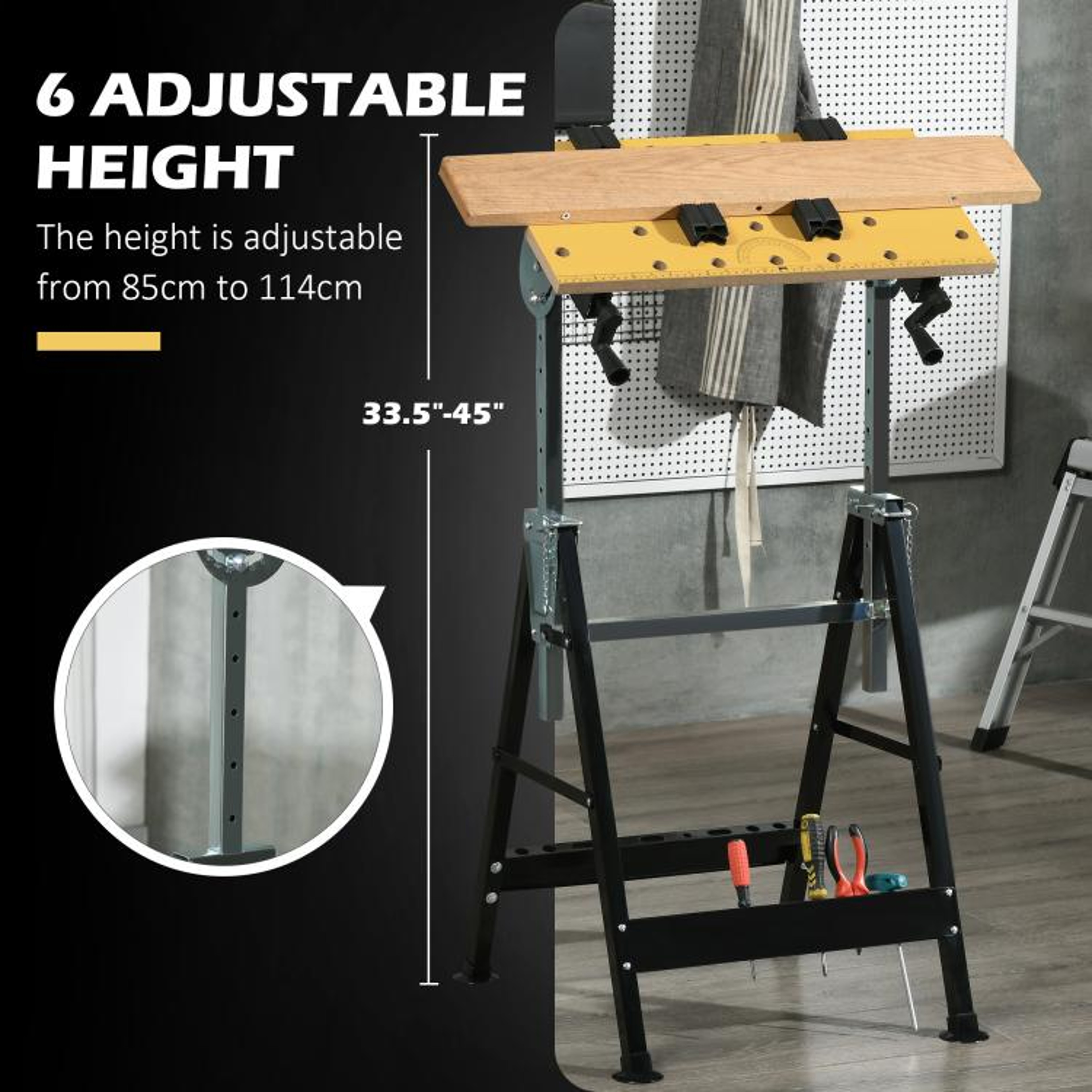 Adjustable Workbench Tool Stand With 220 Lb Capacity And Clamping Table 1