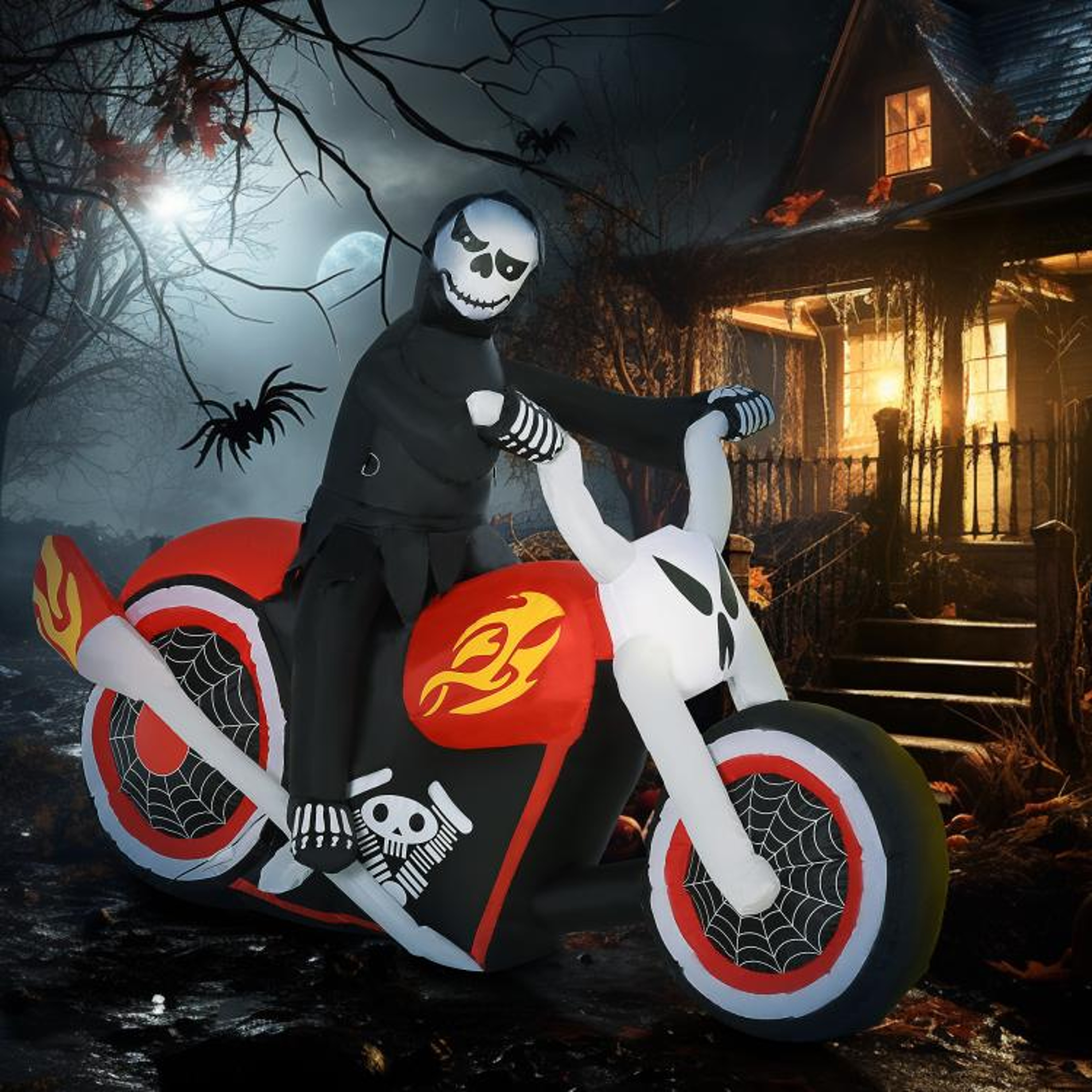 Halloween Inflatable Ghost Biker With LED Lights  6 Ft Outdoor Yard Decoration 2