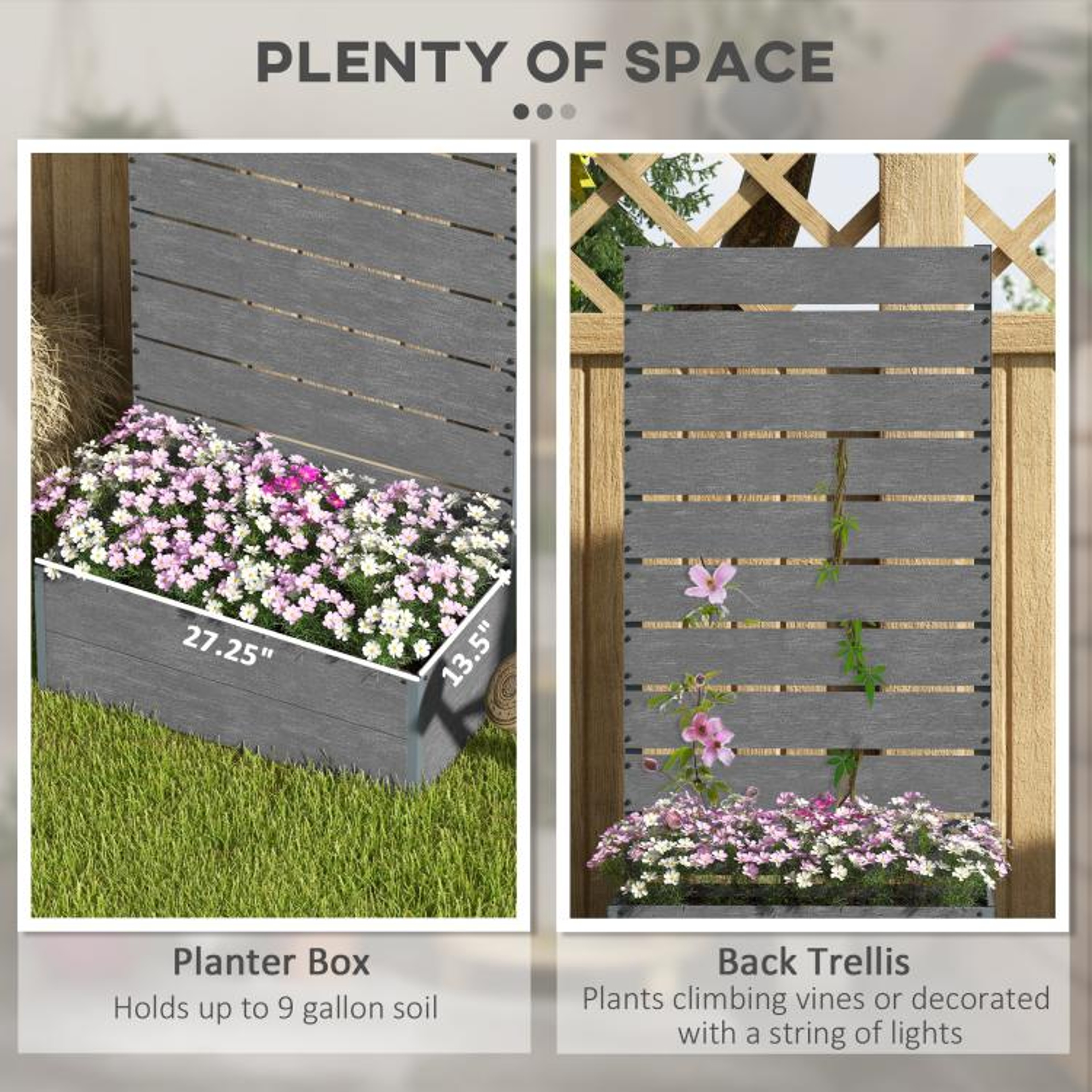 Raised Garden Bed With Trellis  Gray Outdoor Planter Box For Climbing Plants 6