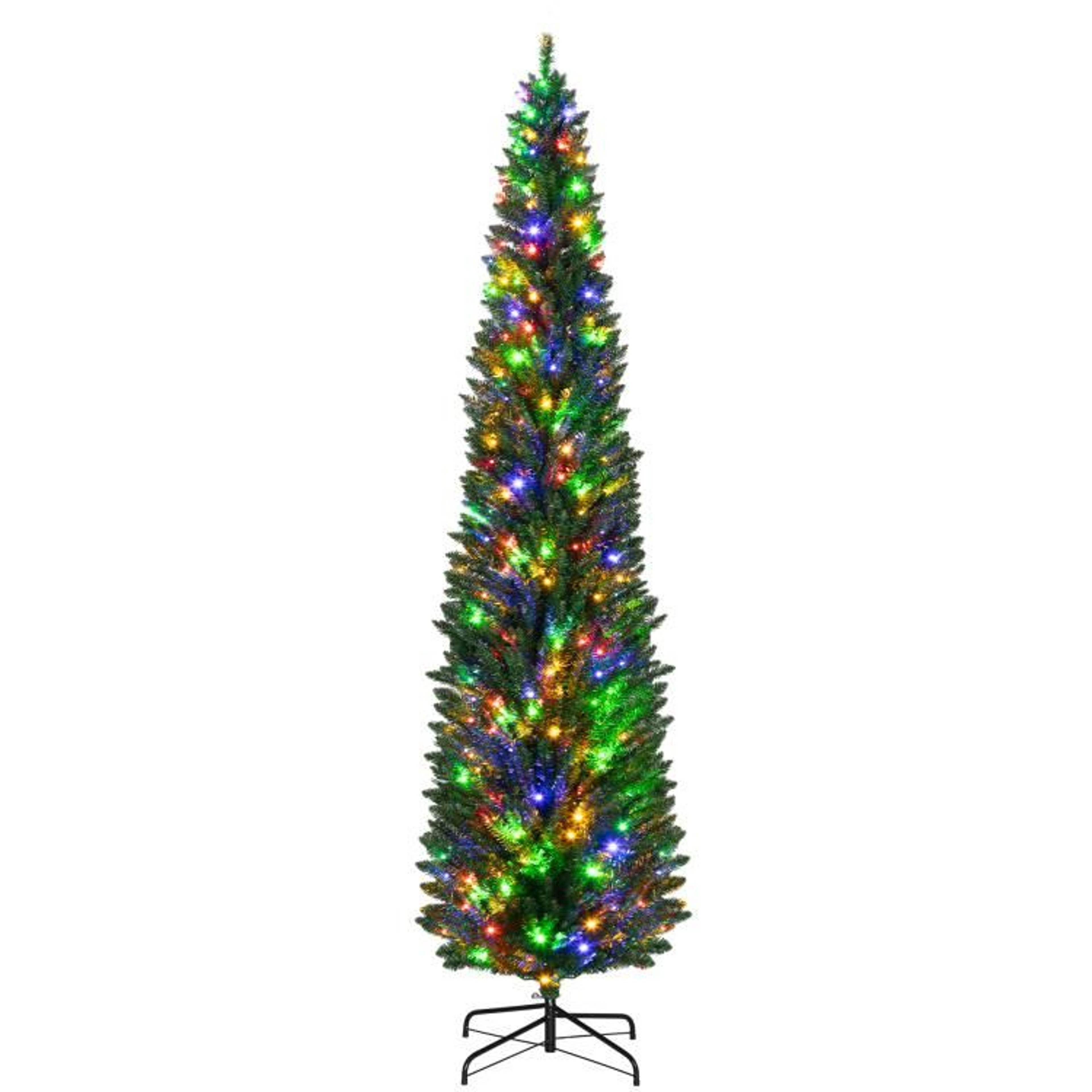 8 Ft Prelit Pencil Christmas Tree With Multicolor LED Lights And Steel Base 1