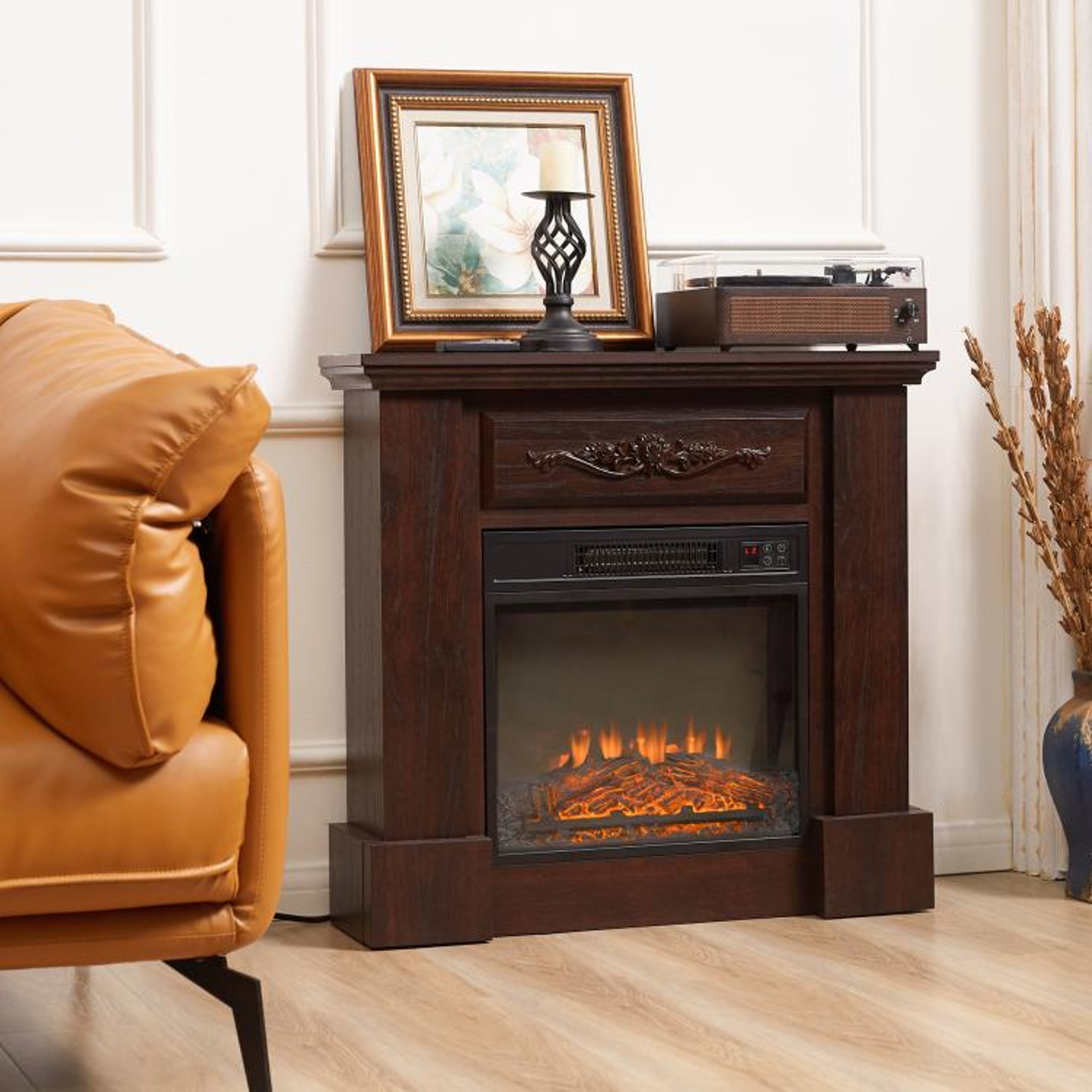 32Inch Electric Fireplace With Mantel And Remote Control 1400W White Heater 3