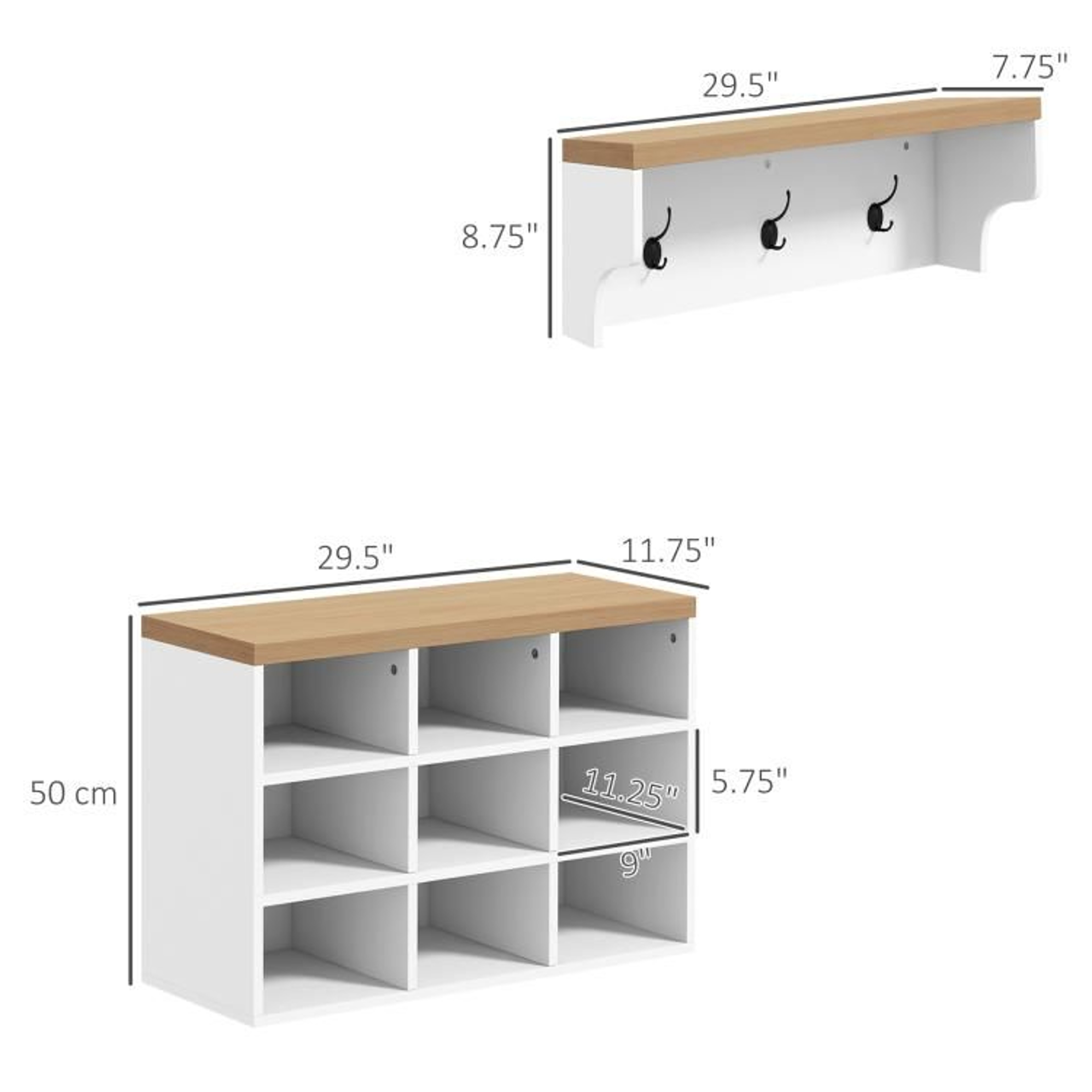 Entryway Coat Rack And Shoe Bench Set With 5 Hooks And 9Pair Shoe Storage 3