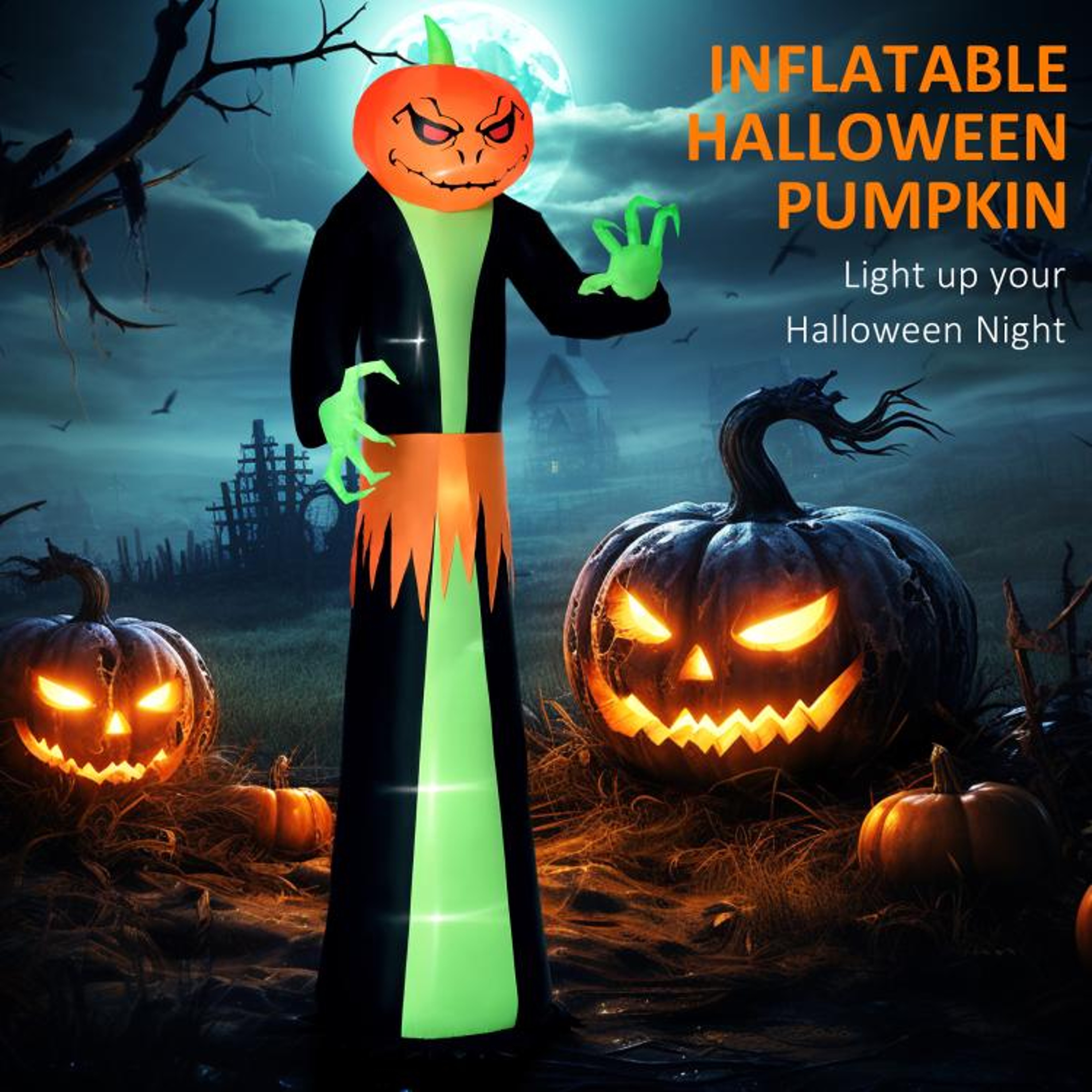 9 Ft Halloween Inflatable Pumpkin Head Ghost With LED Lights For Outdoor Yard Decor 6