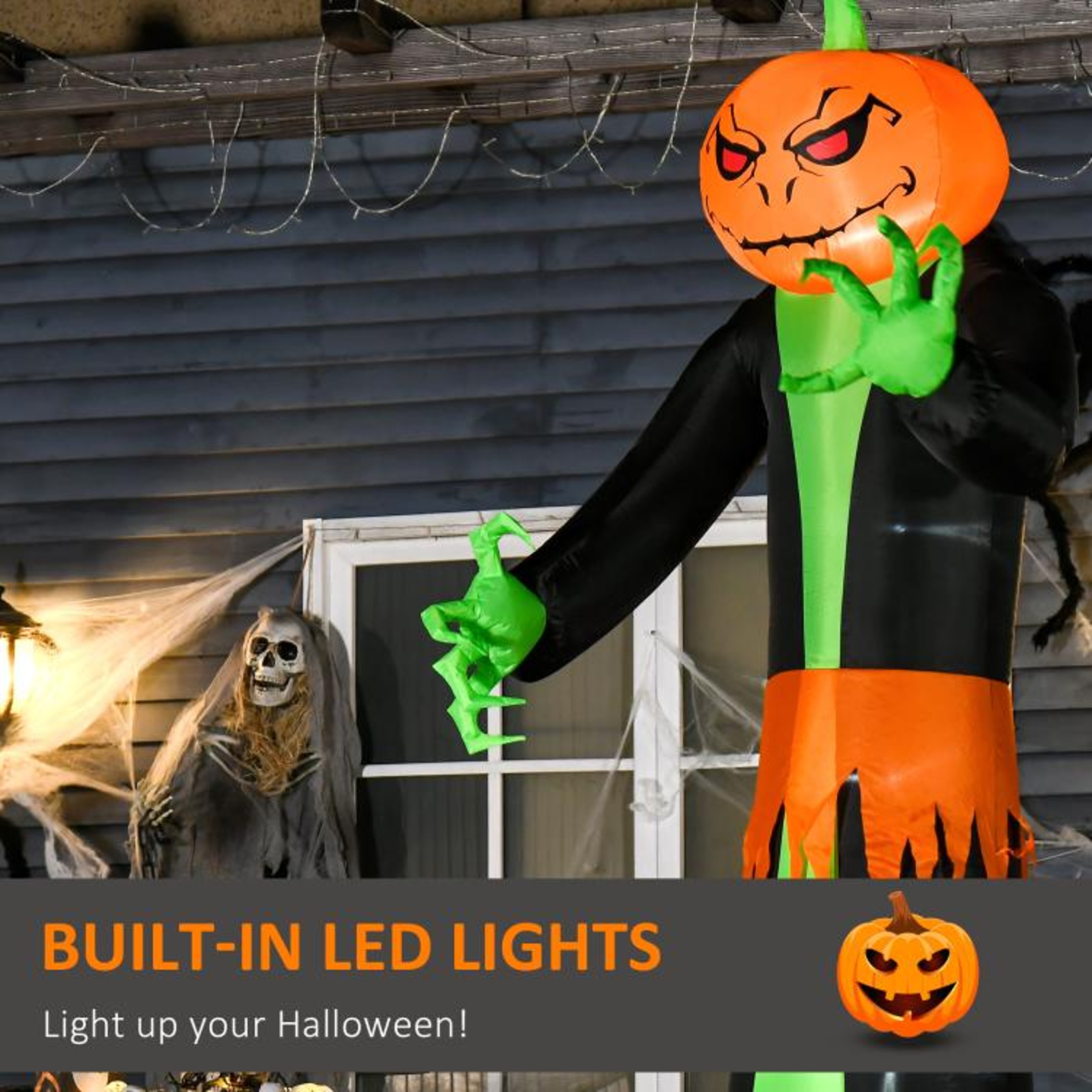 9 Ft Halloween Inflatable Pumpkin Head Ghost With LED Lights For Outdoor Yard Decor 5