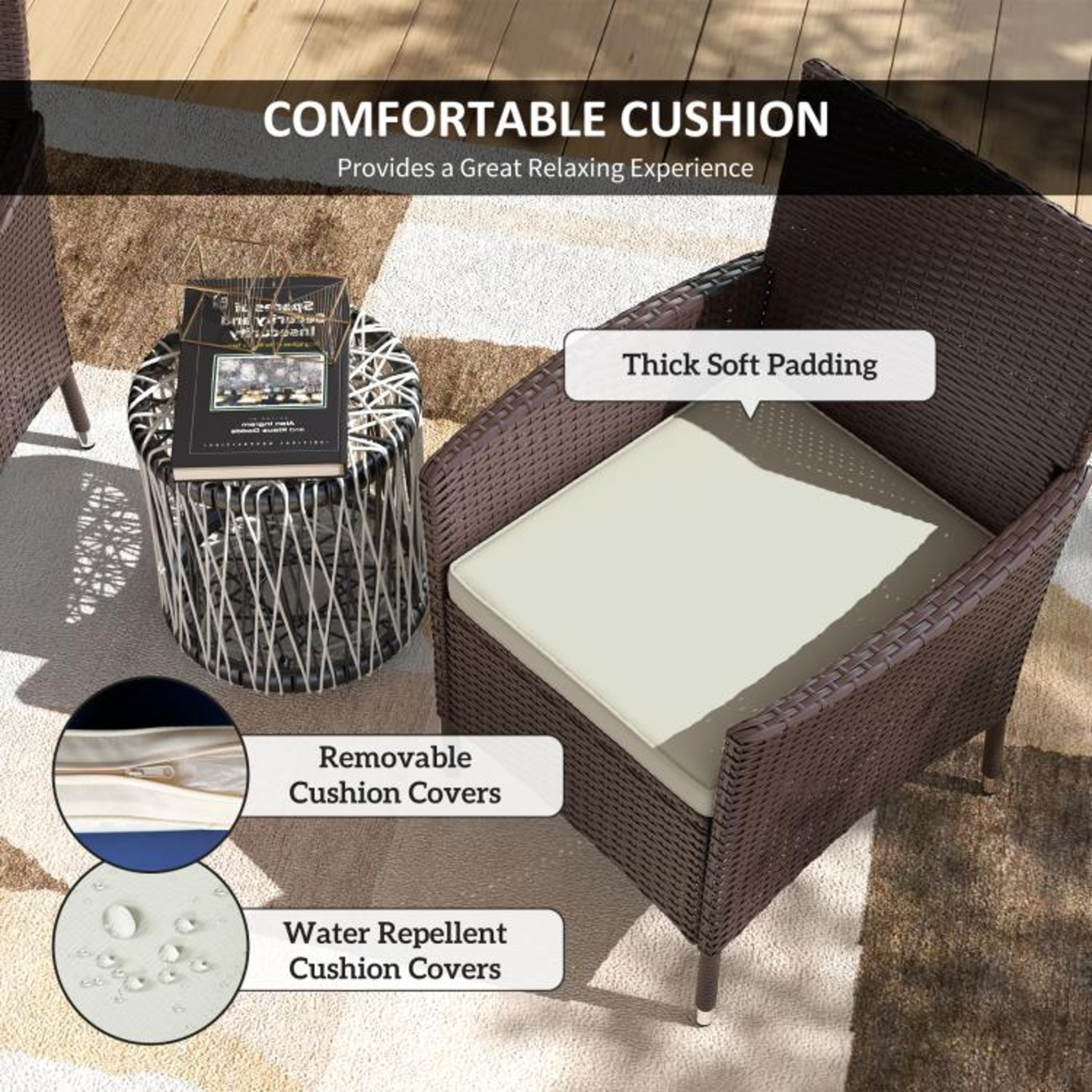 Outdoor Wicker Dining Chairs Set Of 2 With Cushions  Dark Coffee 5