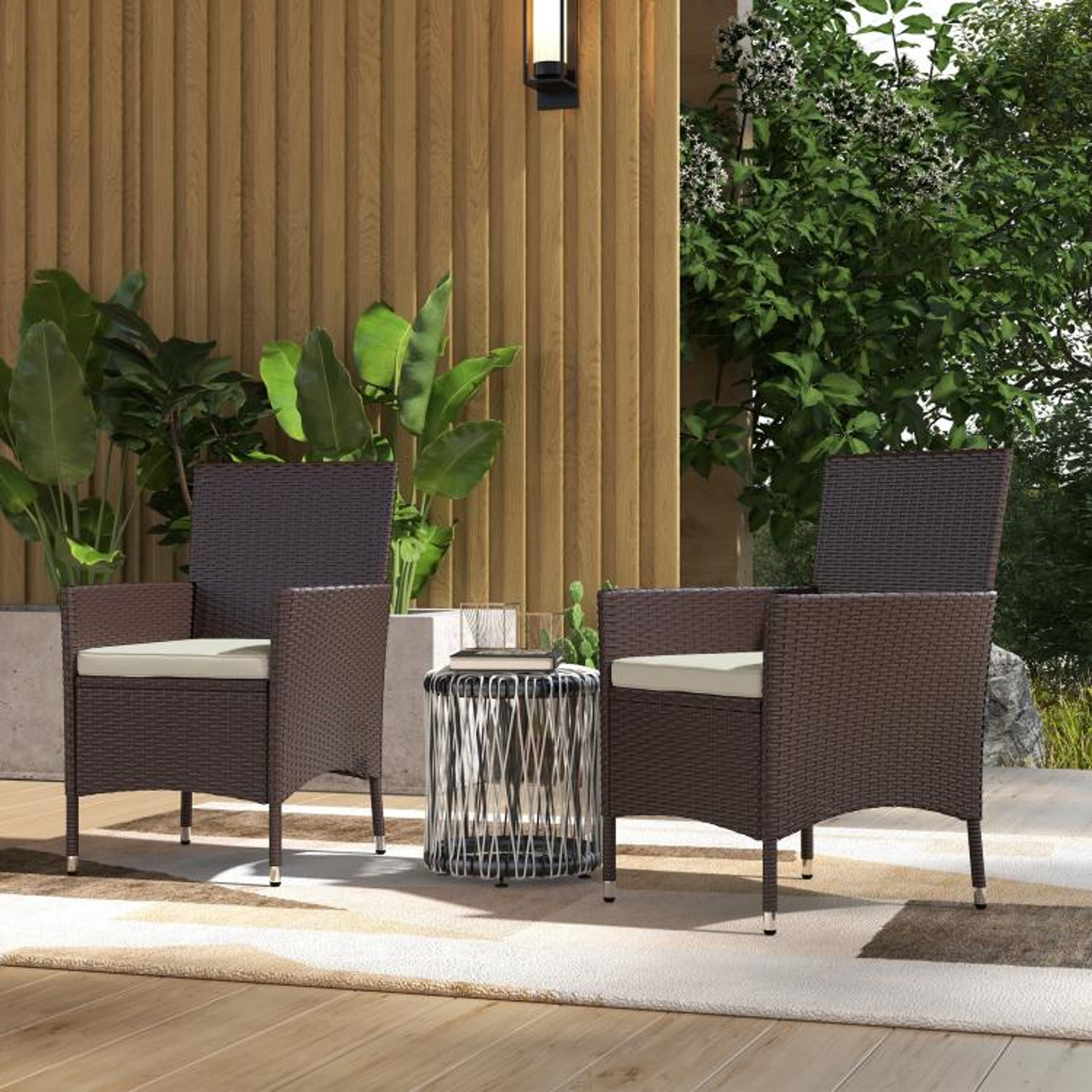 Outdoor Wicker Dining Chairs Set Of 2 With Cushions  Dark Coffee 2