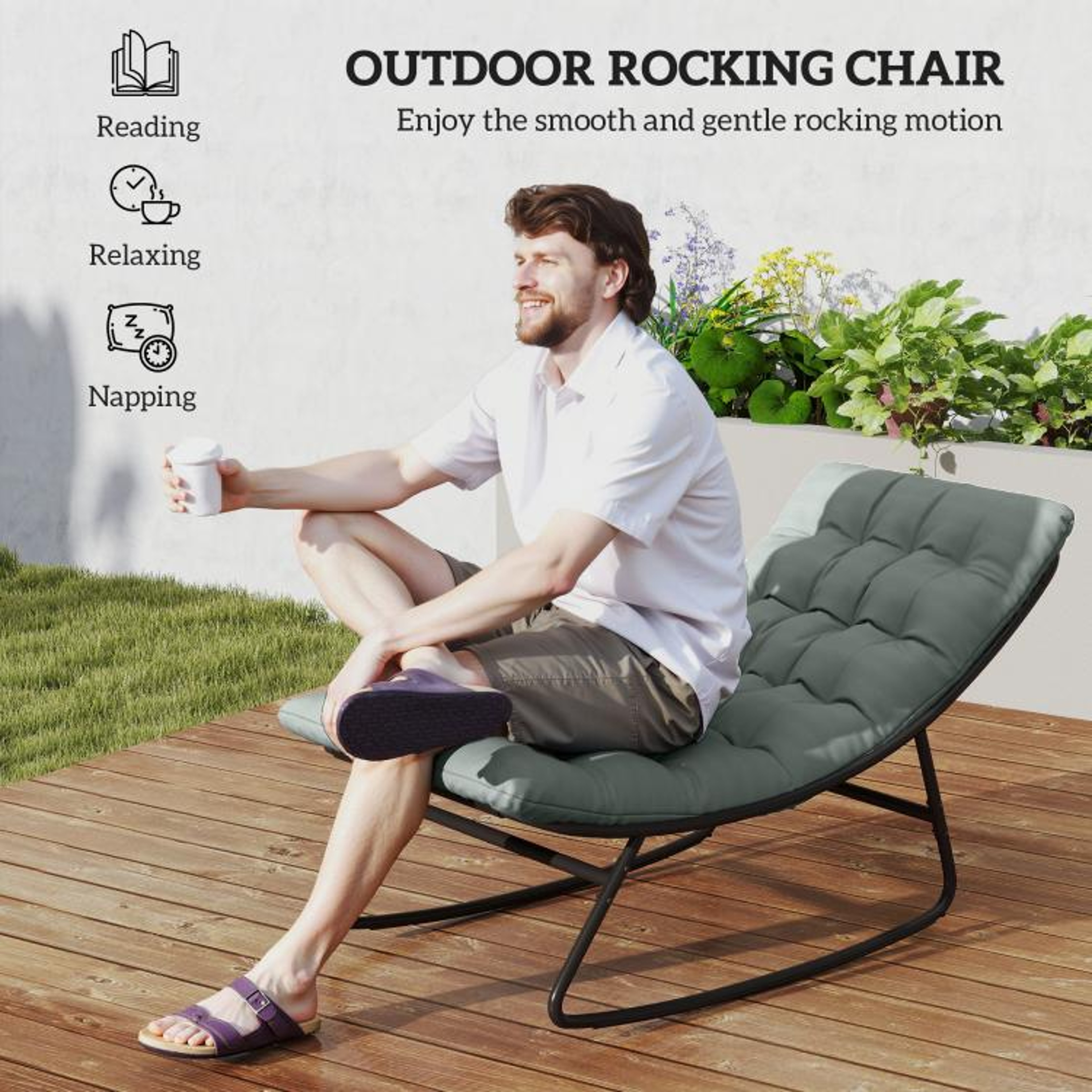 Outdoor Patio Rocking Chairs Set Of 2 With Deep Mesh Seats  Dark Gray 6