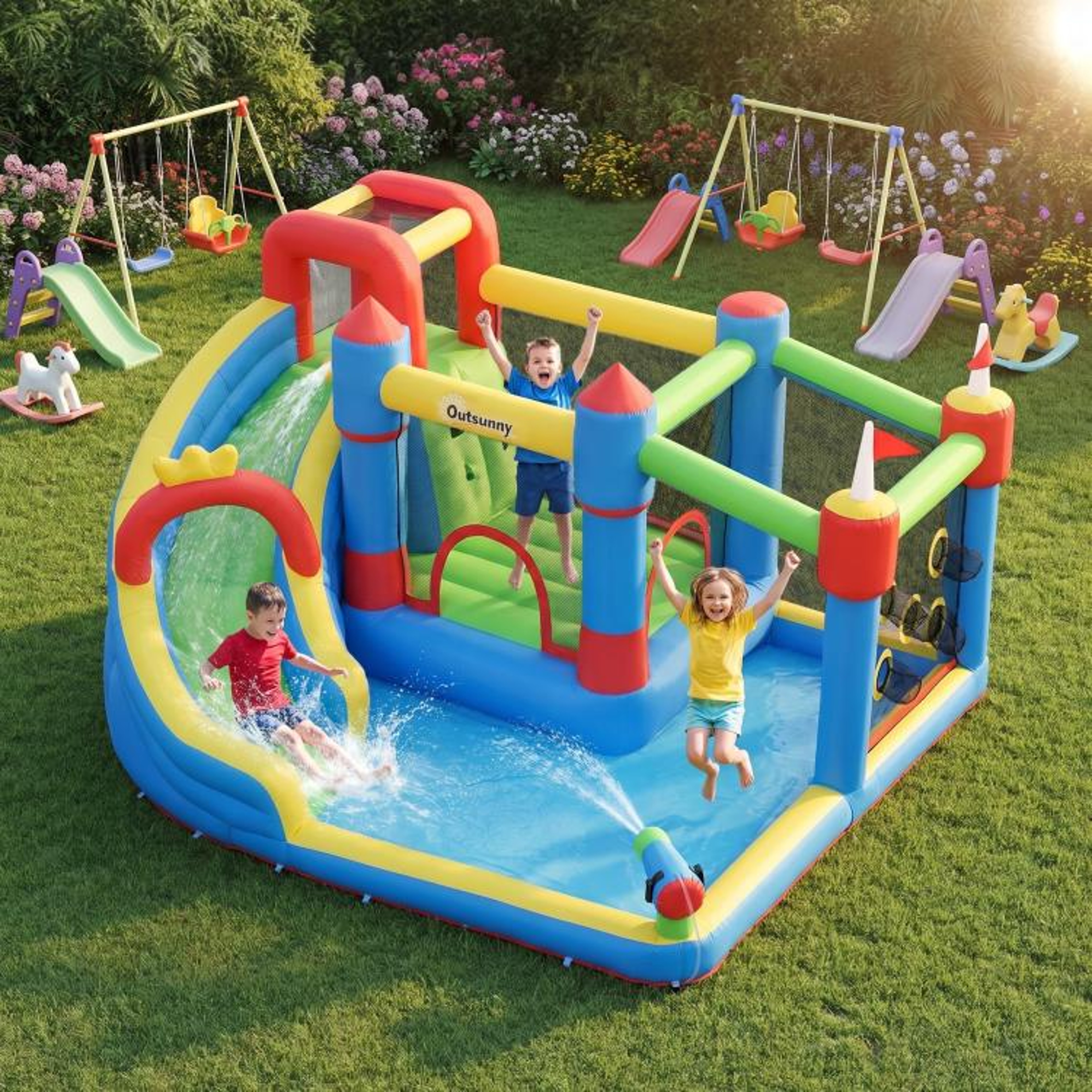 6in1 Inflatable Water Slide For Kids With Splash Pool And Climbing Wall 2