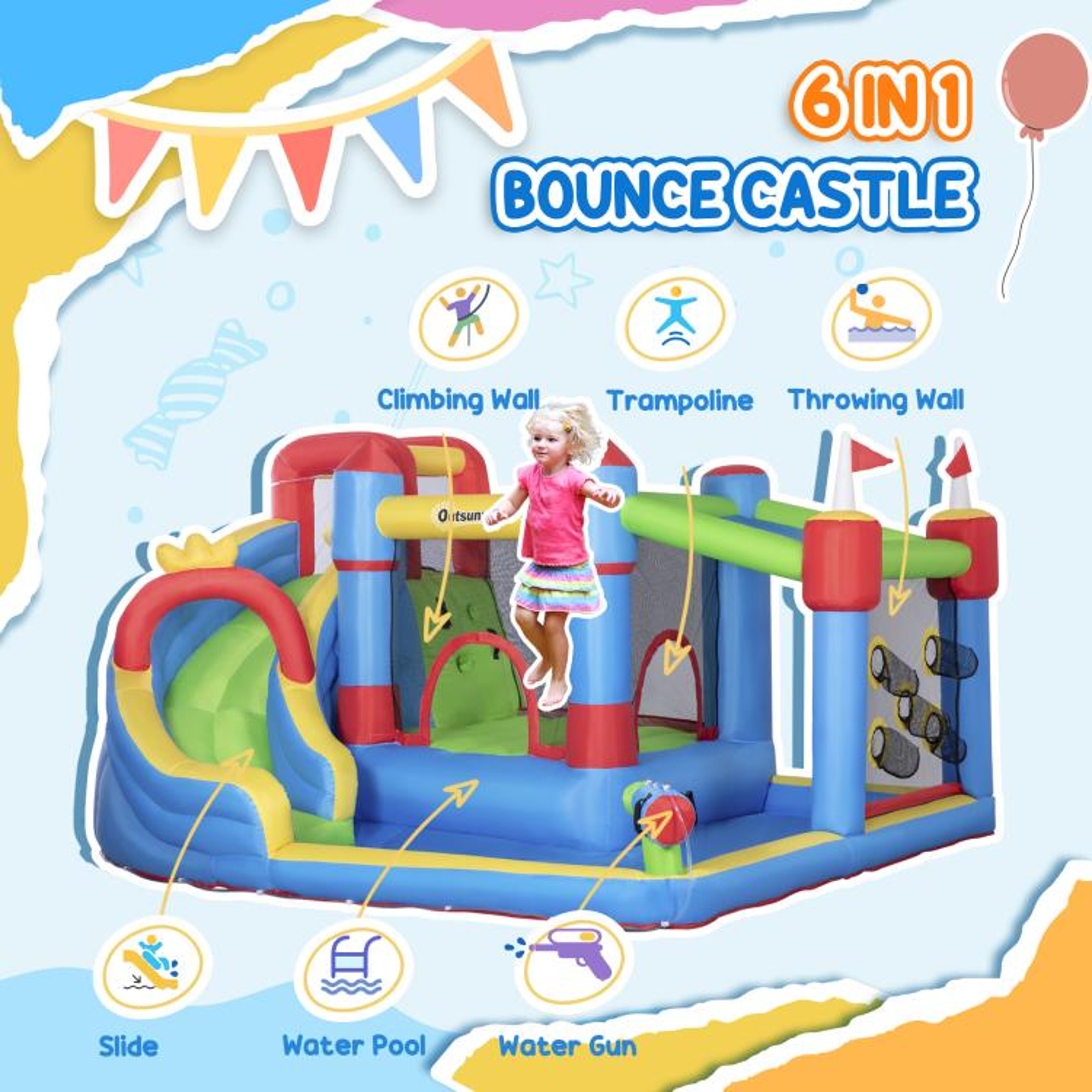 6in1 Inflatable Water Slide For Kids With Splash Pool And Climbing Wall 7