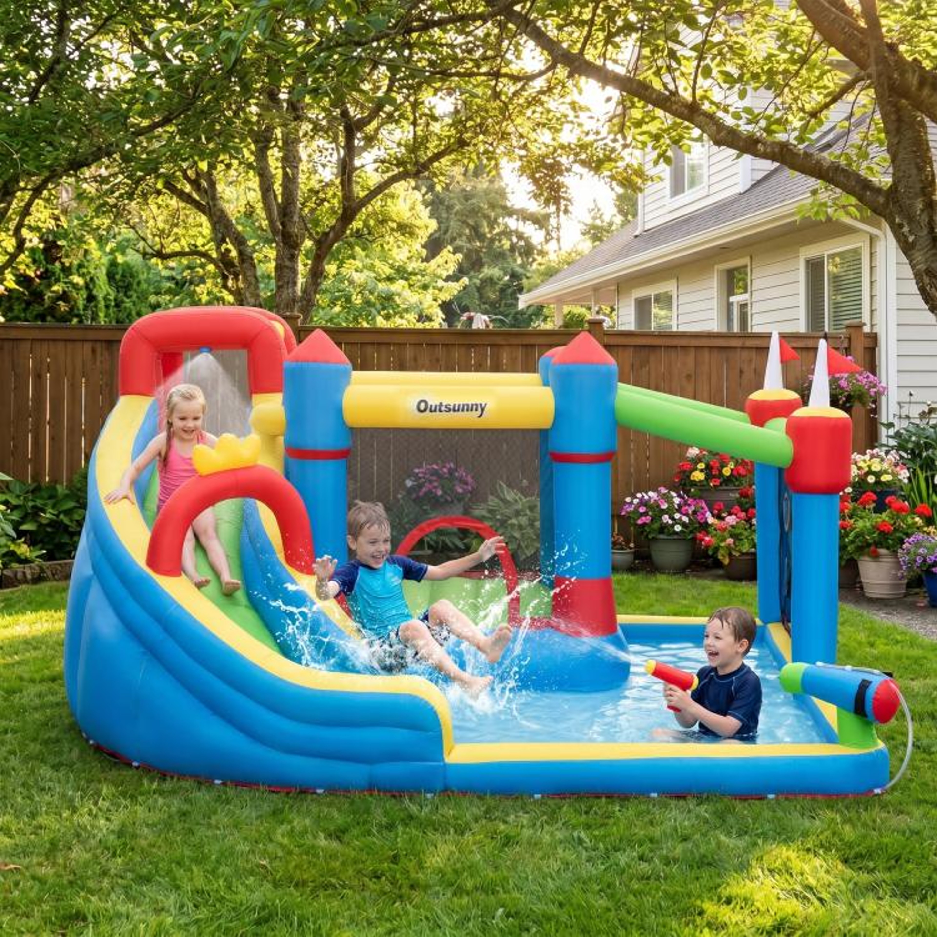 6in1 Inflatable Water Slide For Kids With Splash Pool And Climbing Wall 3