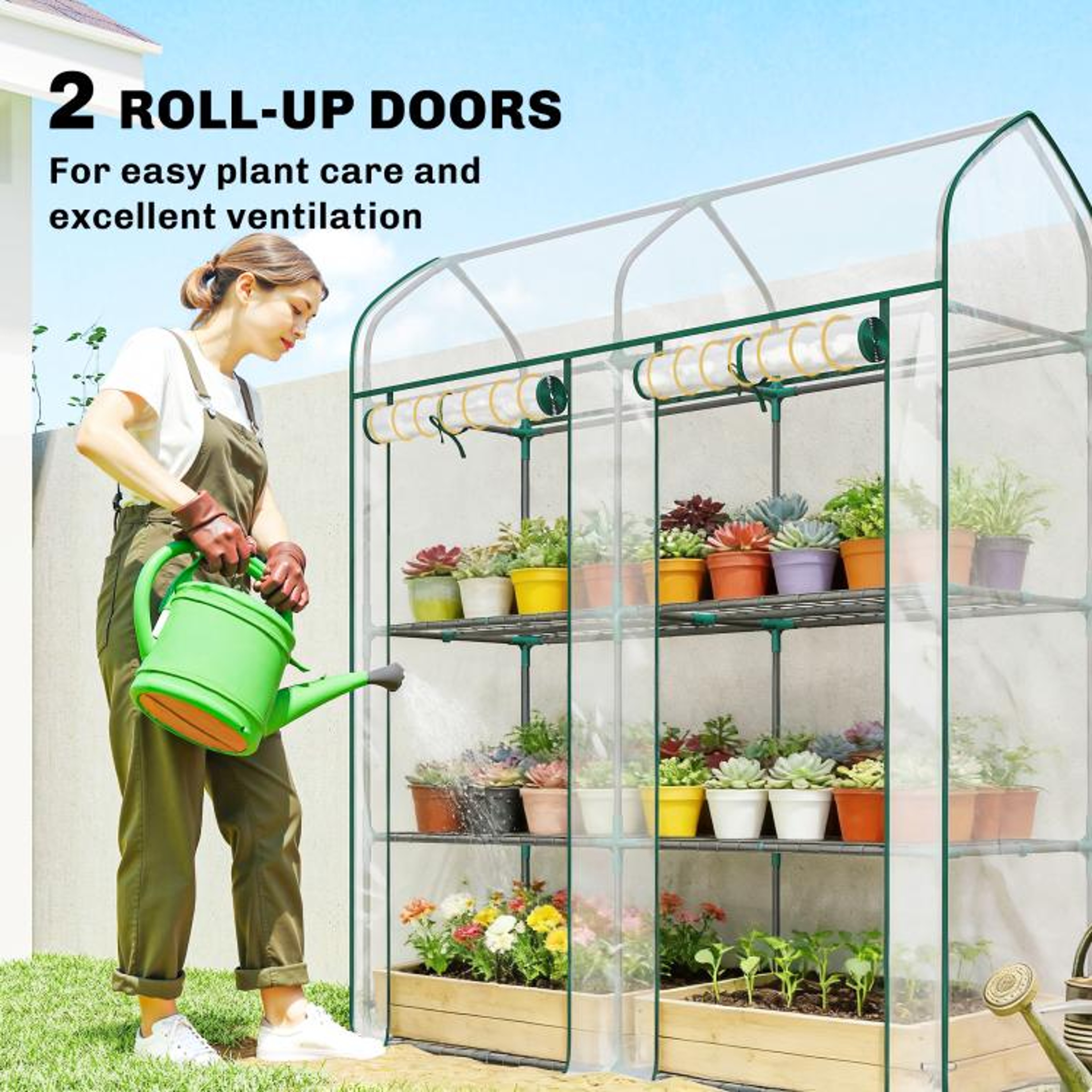 3Tier Mini Greenhouse With Clear PVC Cover And 2 RollUp Doors 6