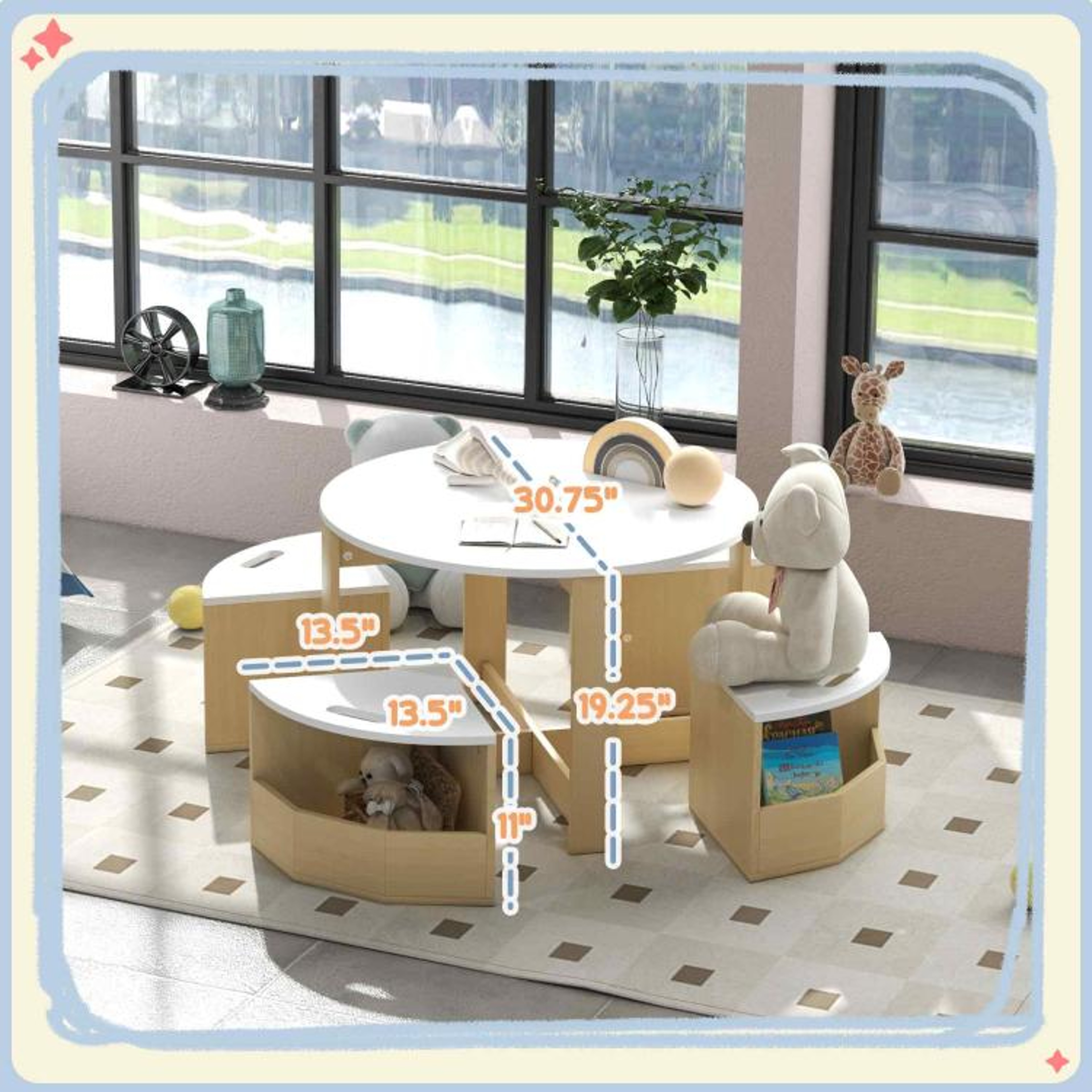 5Piece Kids Table And Chairs Set With UnderSeat Storage White 4