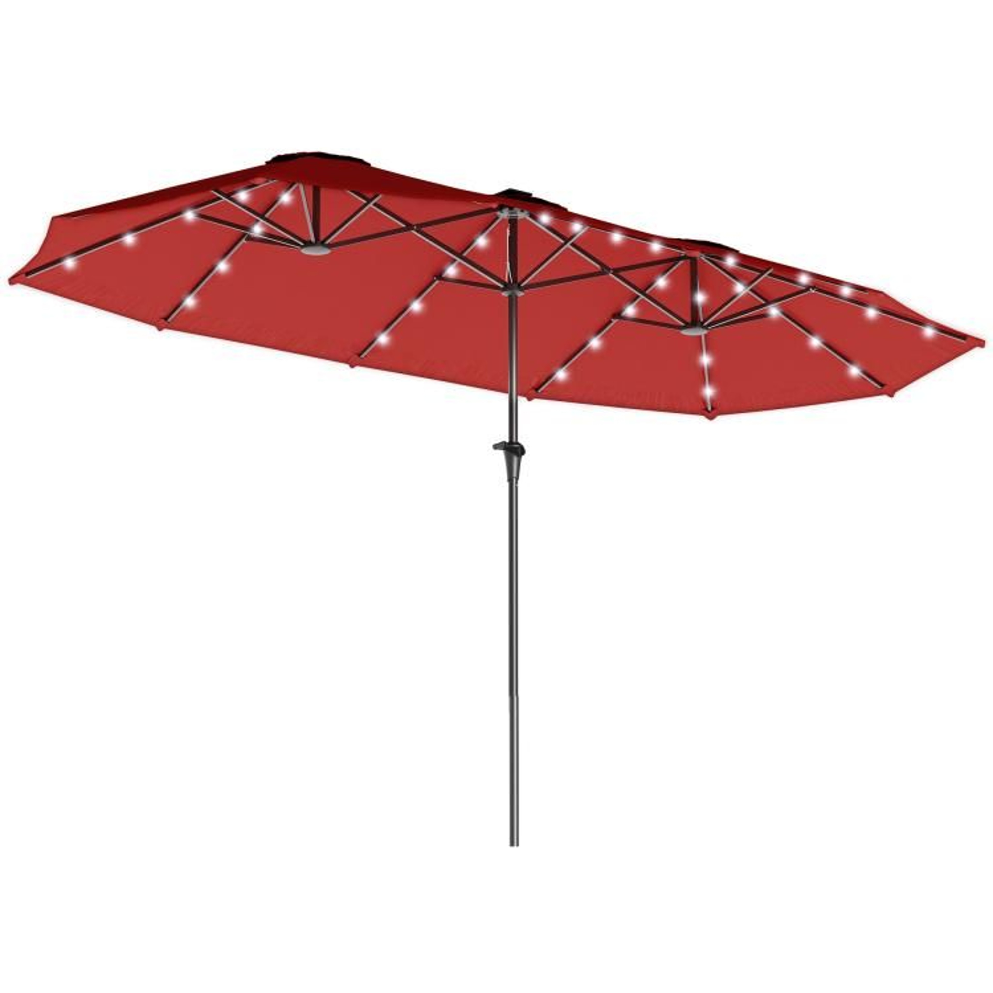 13ft DoubleSided Patio Umbrella With Solar LED Lights And Crank Handle  Wine Red 0