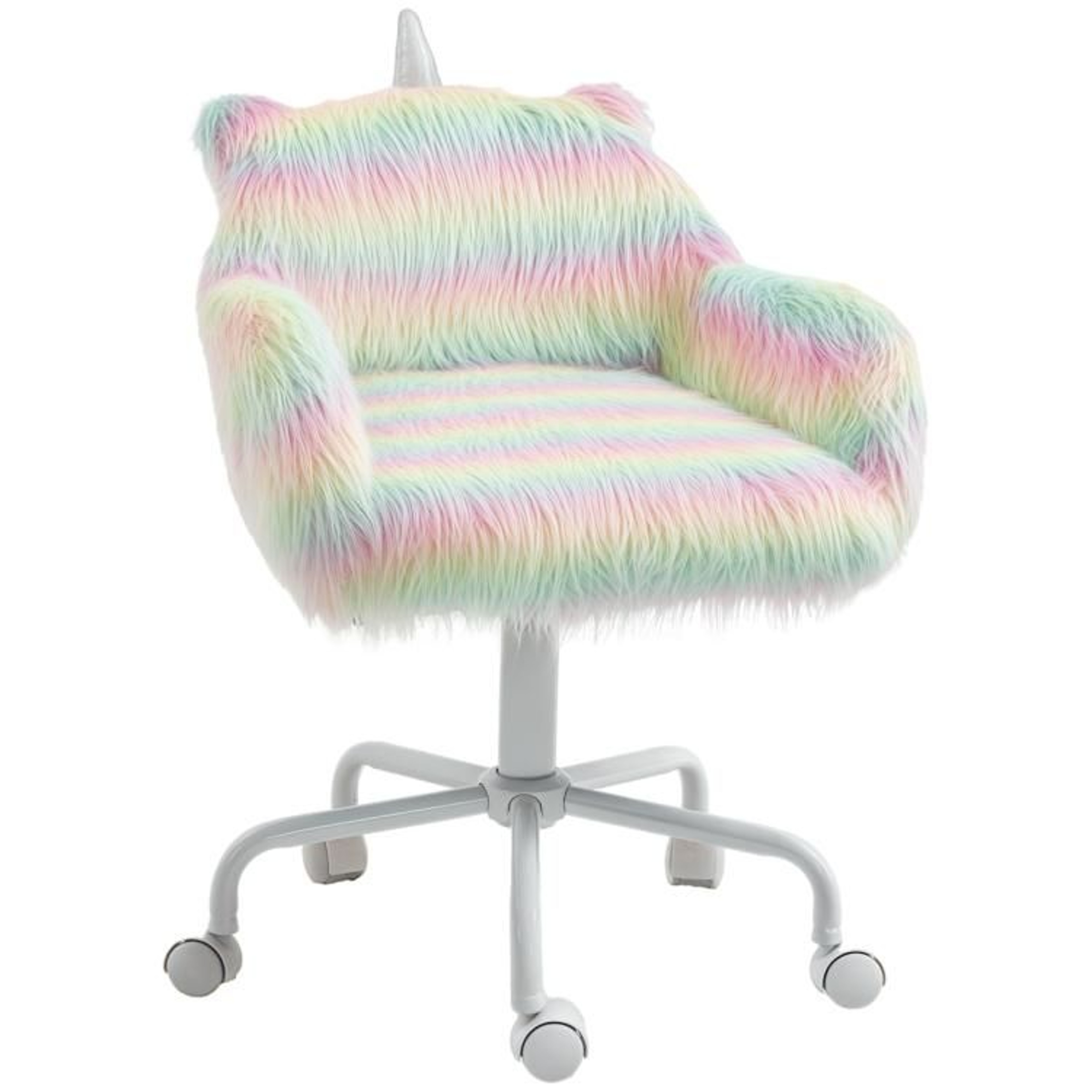 Fluffy Rainbow Unicorn Office Chair With Adjustable Height And Swivel Wheels 0