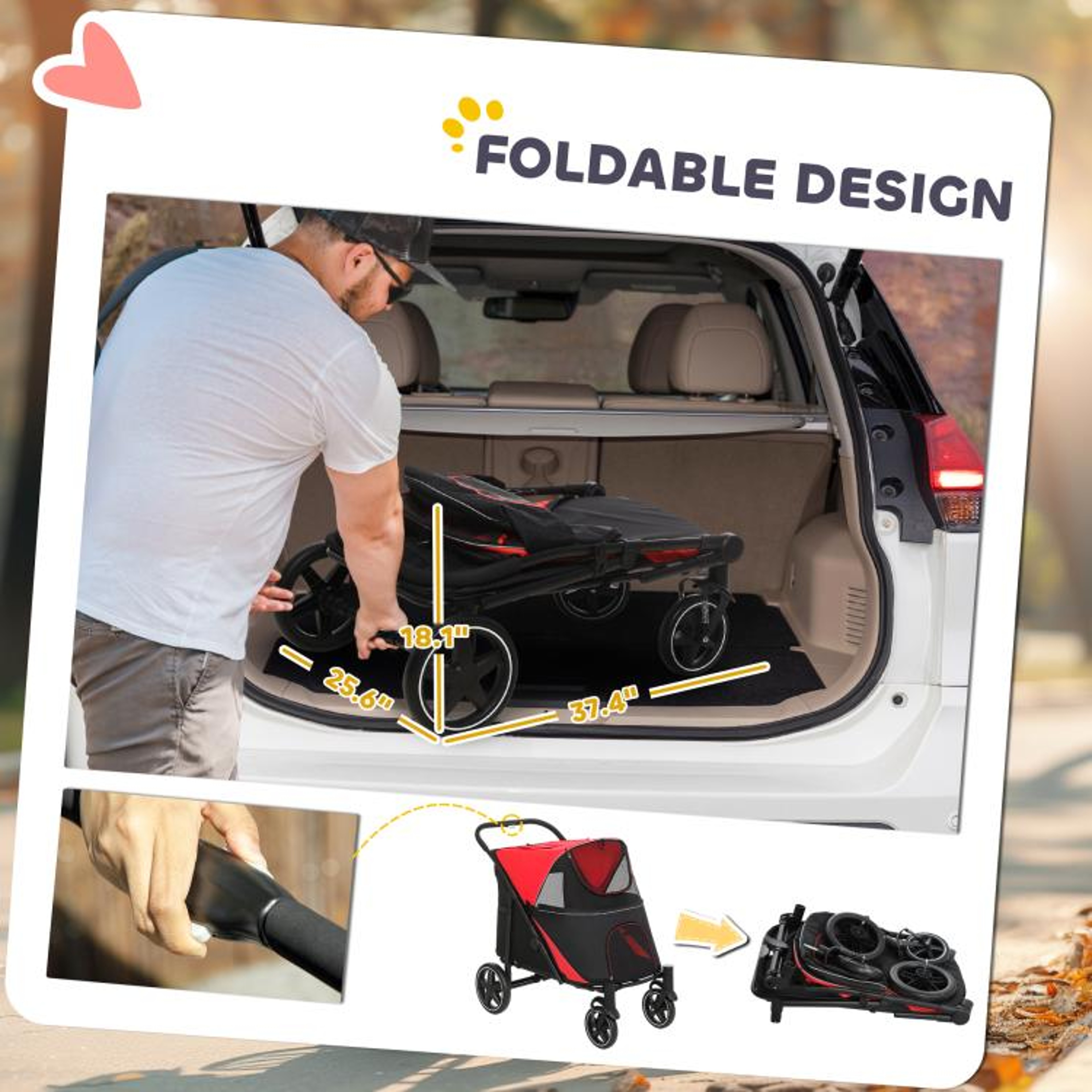 Large Dog Stroller With OneClick Folding And Shock Absorbers  Red 5