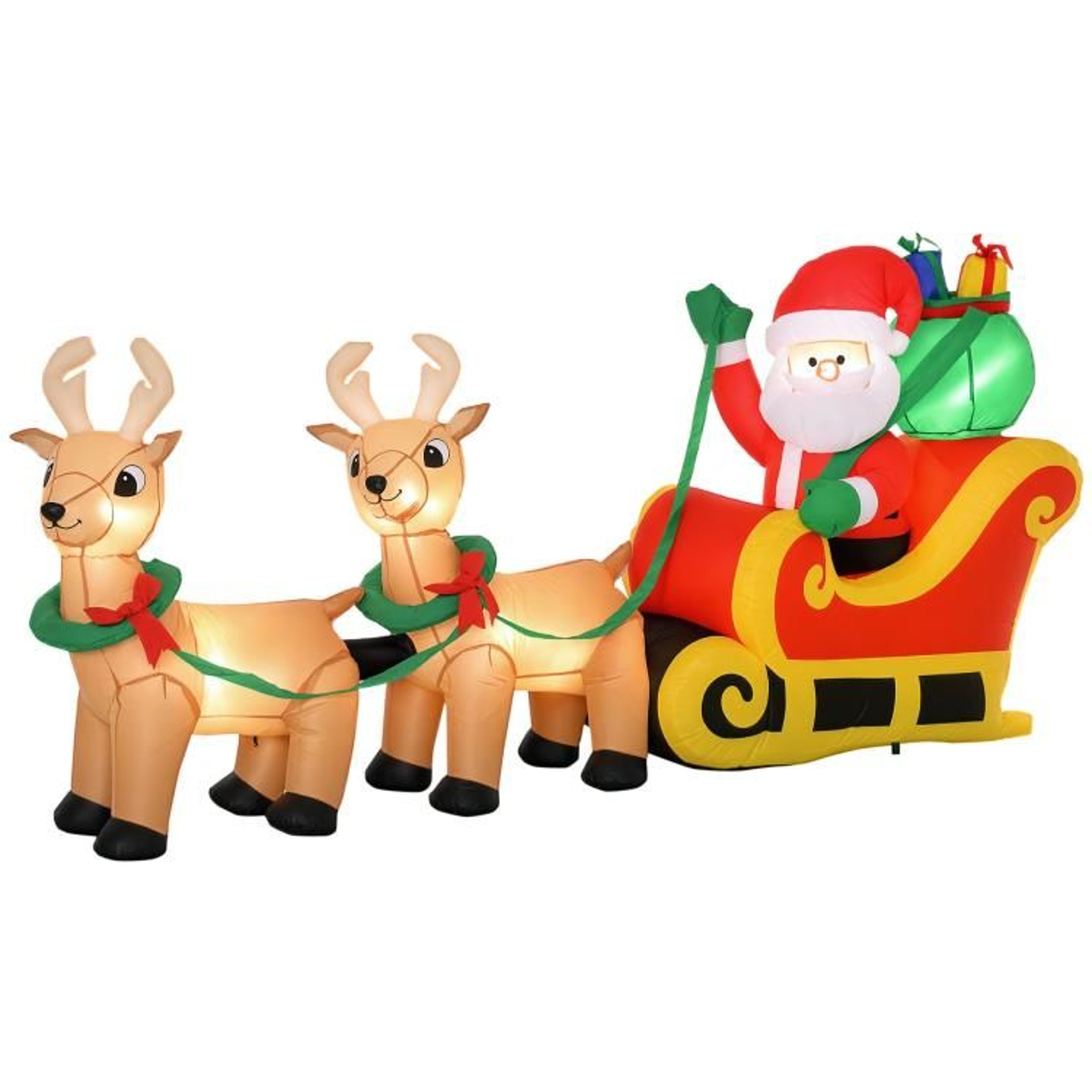 8ft Outdoor Christmas Inflatable Santa Sleigh With Reindeer And LED Lights 0