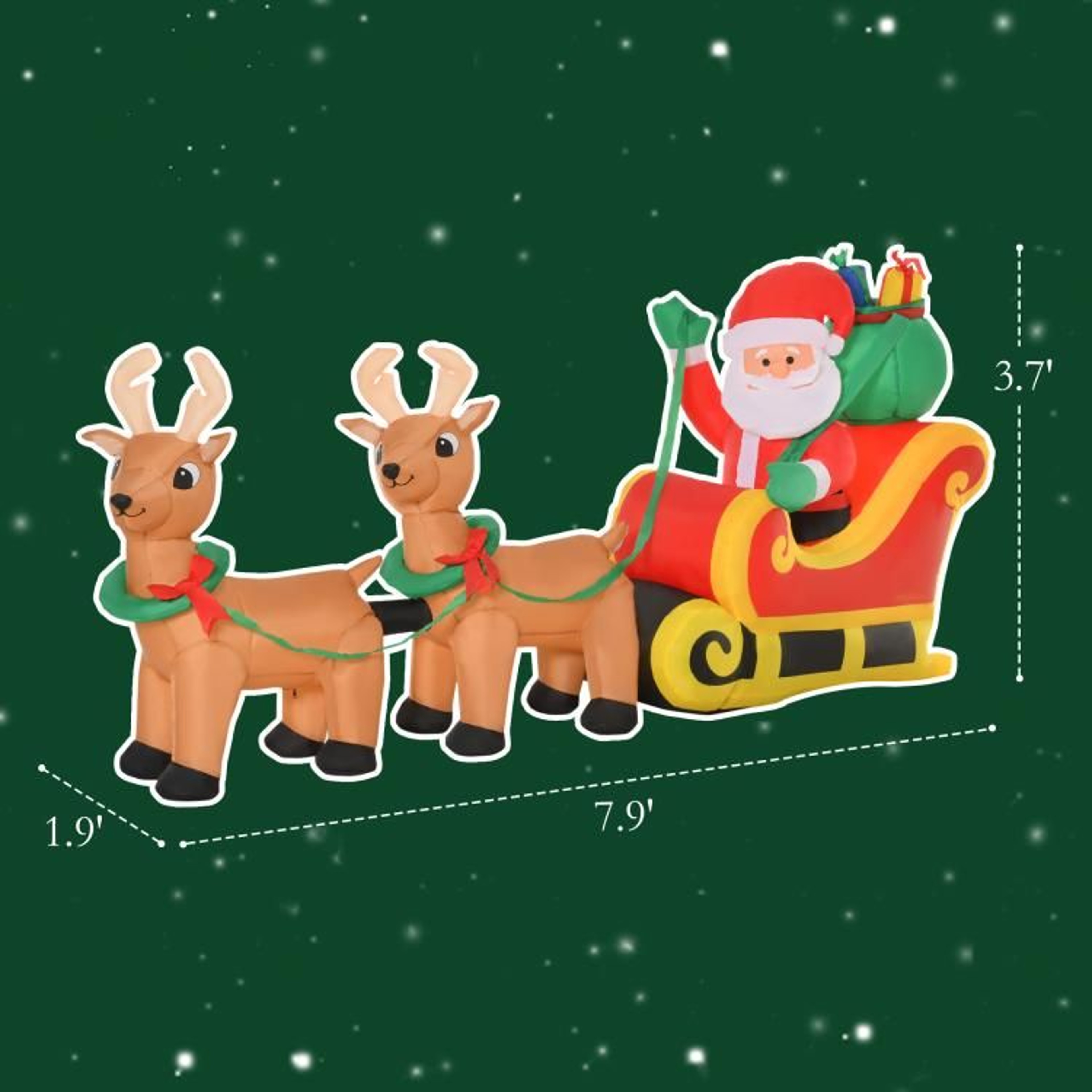 8ft Outdoor Christmas Inflatable Santa Sleigh With Reindeer And LED Lights 4