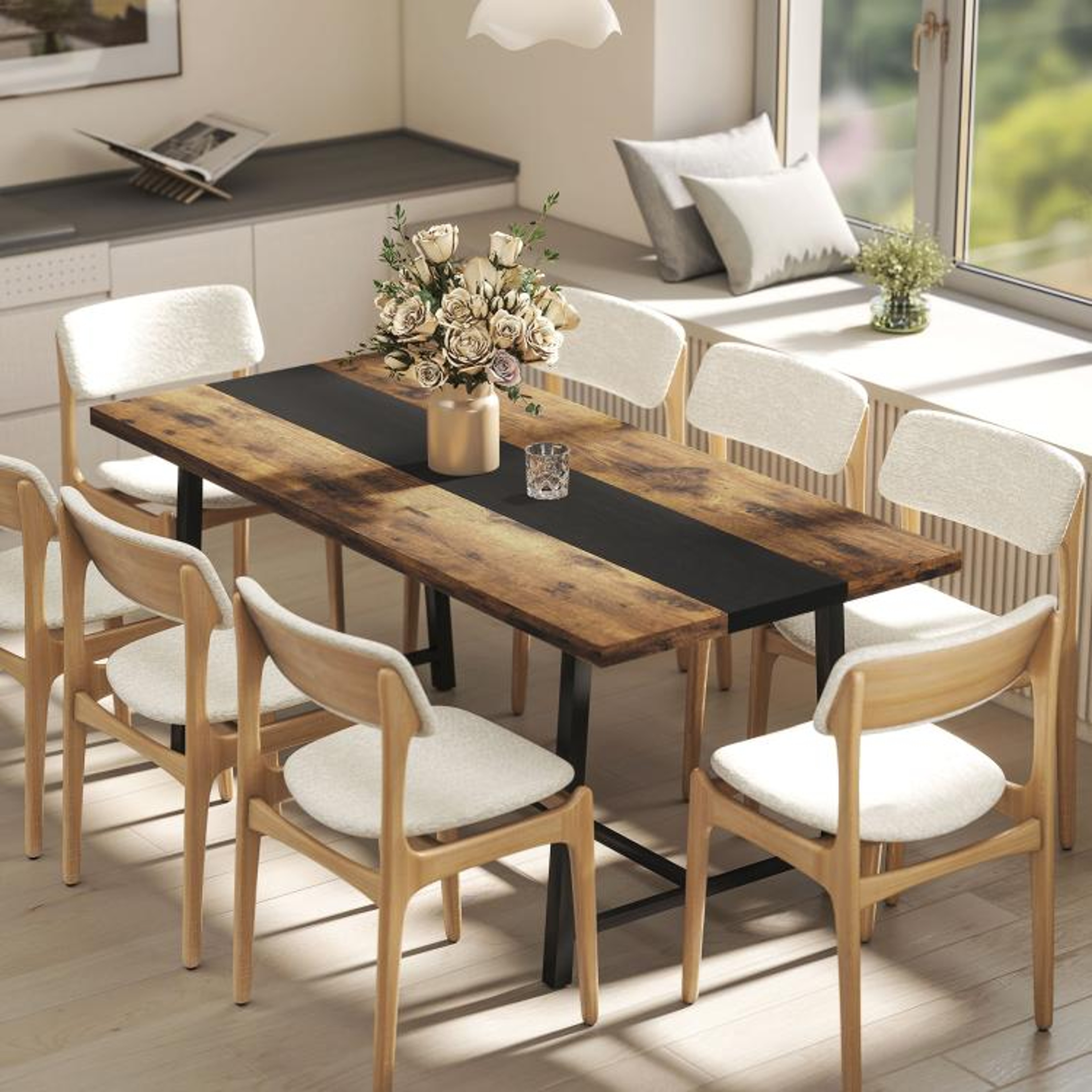 709Inch Industrial Dining Table For 8 With Rustic Brown Top And Steel Legs 3