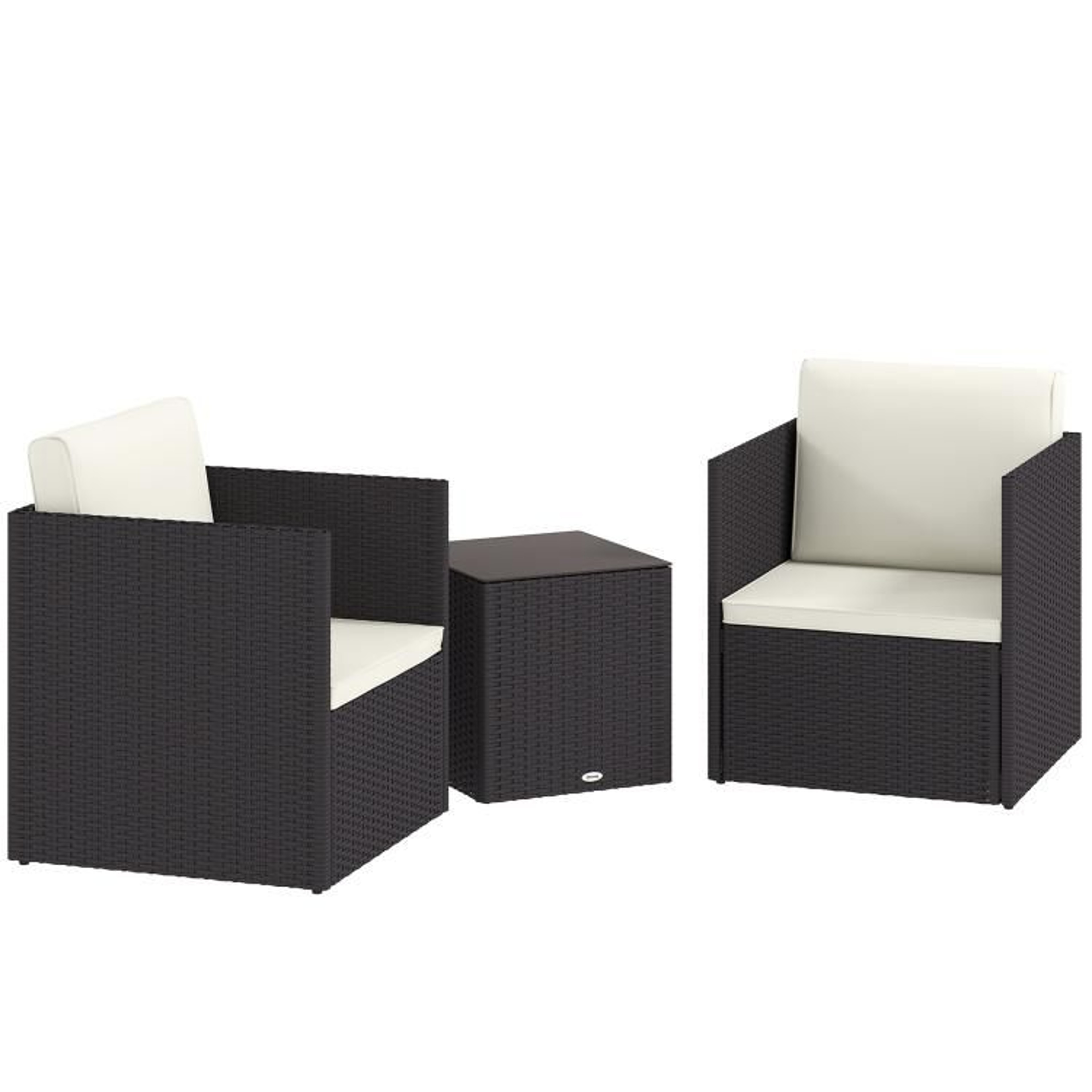 3Piece Folding Wicker Patio Bistro Set With Cushions And Glass Table  Brown 1