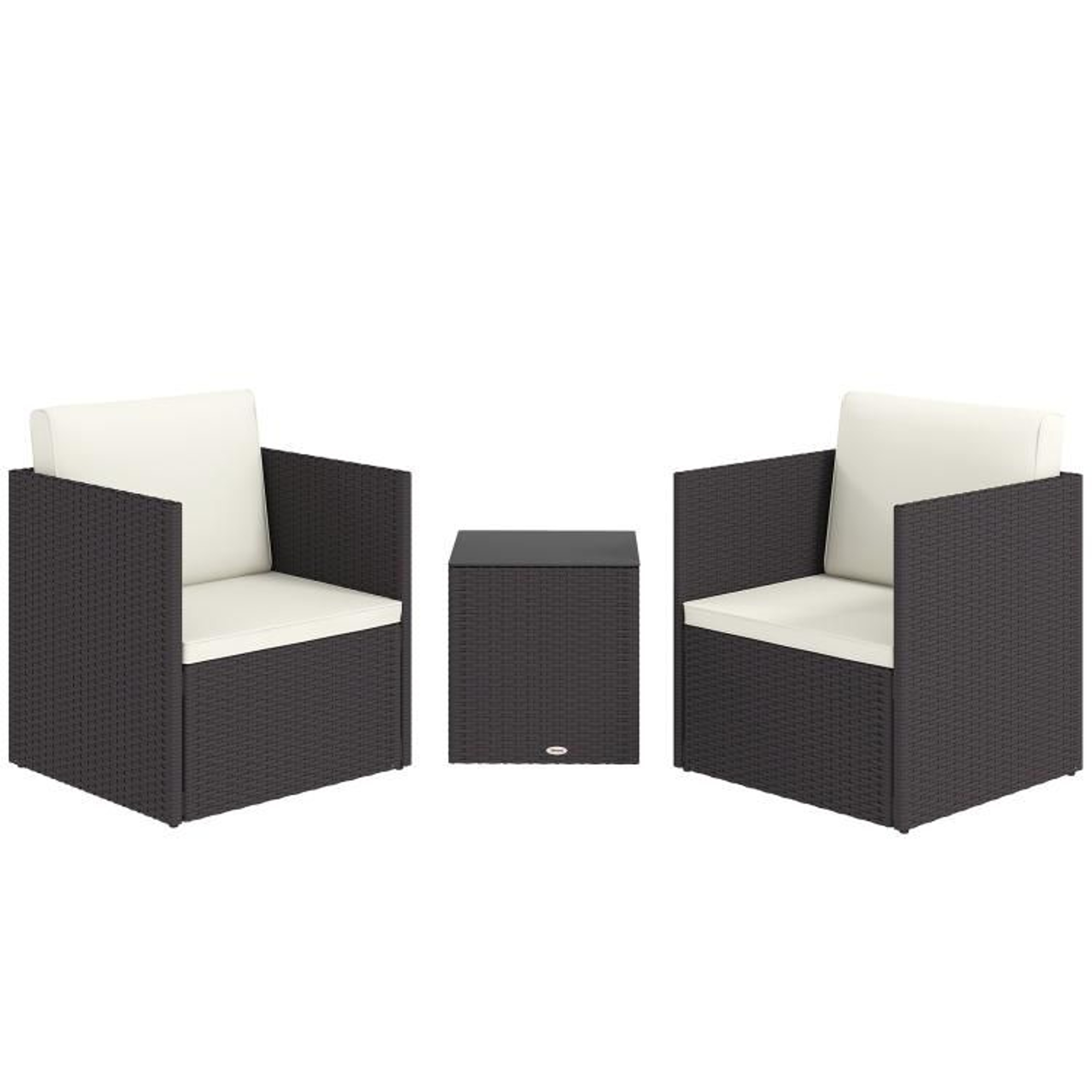 3Piece Folding Wicker Patio Bistro Set With Cushions And Glass Table  Brown 0