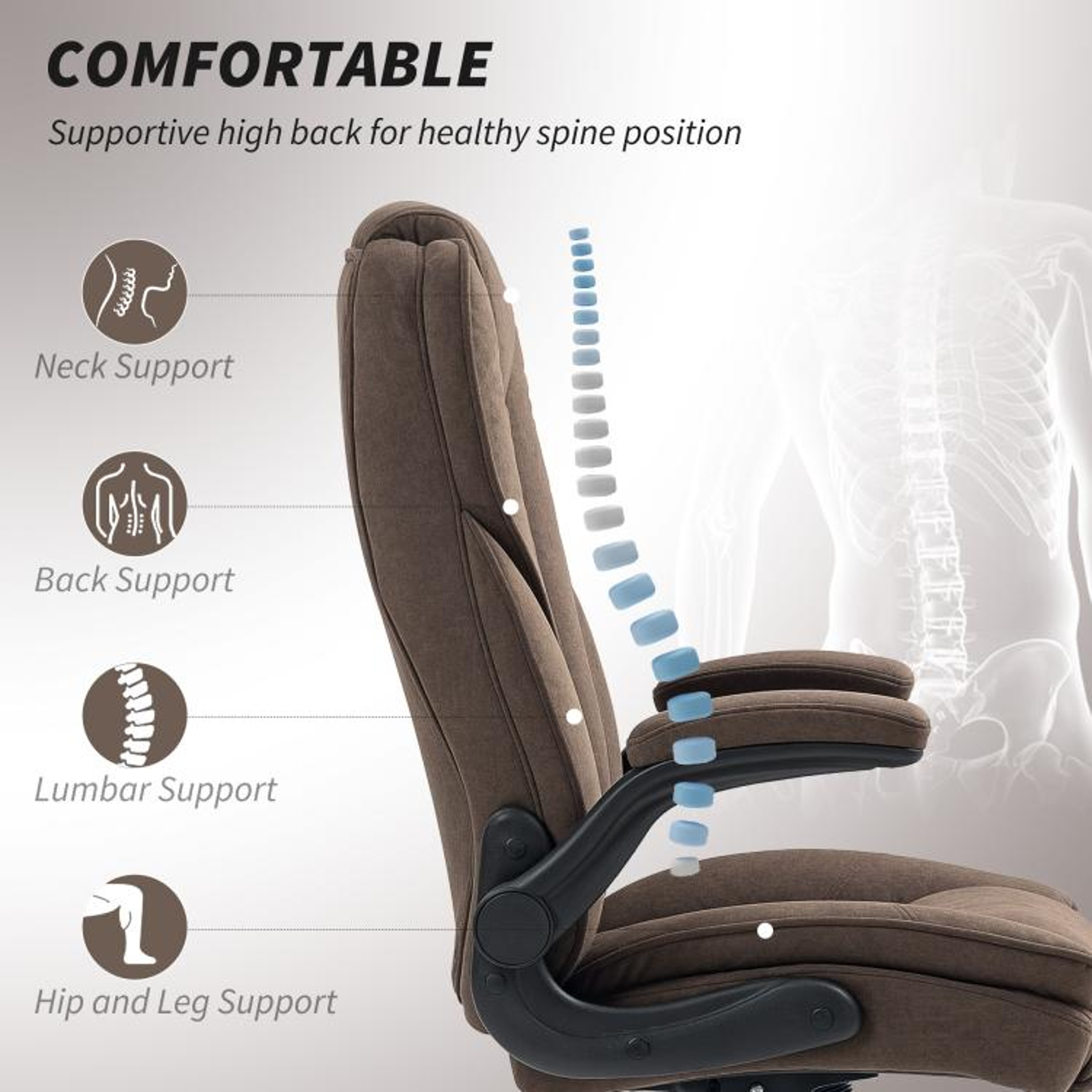 Executive Office Chair With FlipUp Armrests And Diamond Pattern  Dark Brown 7