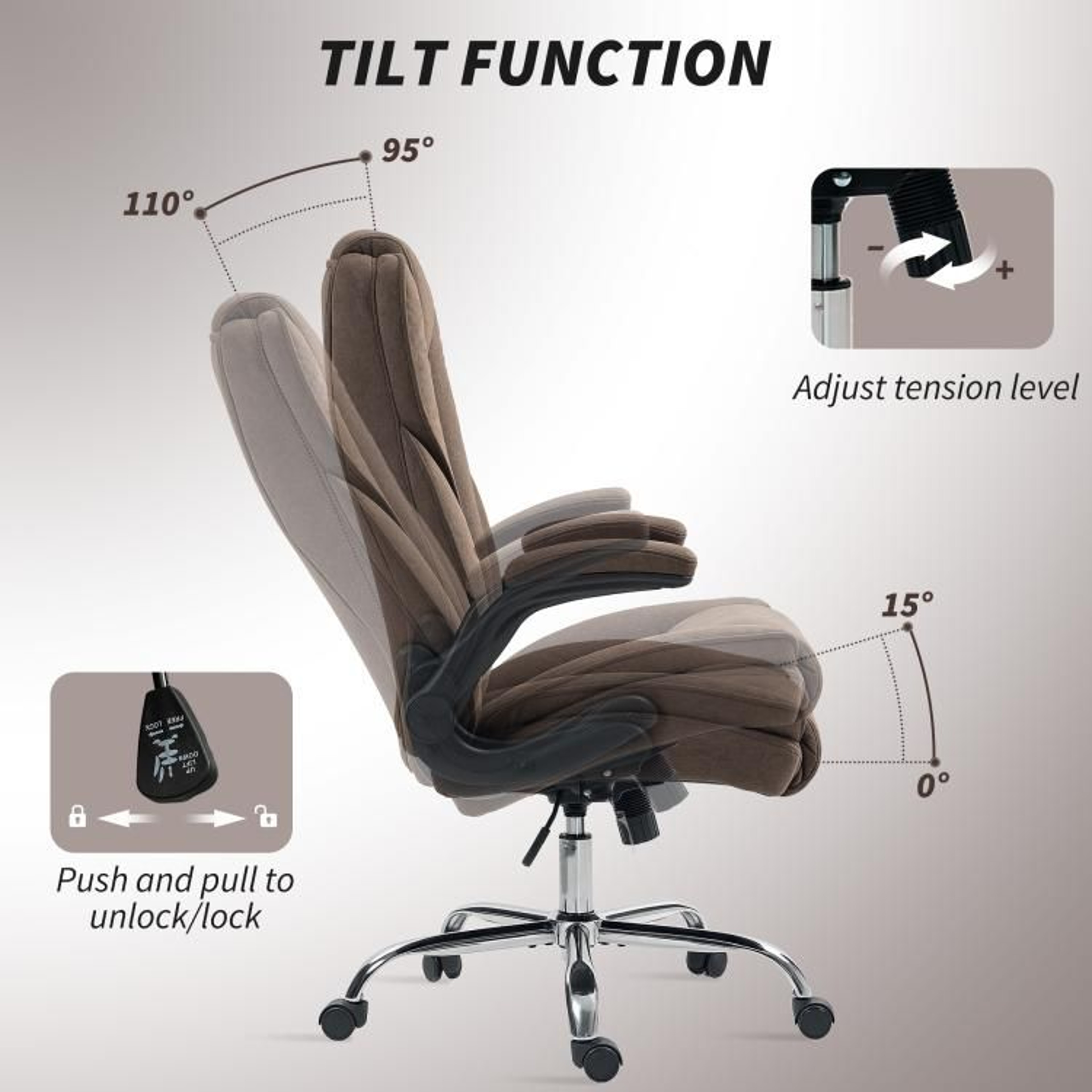 Executive Office Chair With FlipUp Armrests And Diamond Pattern  Dark Brown 5