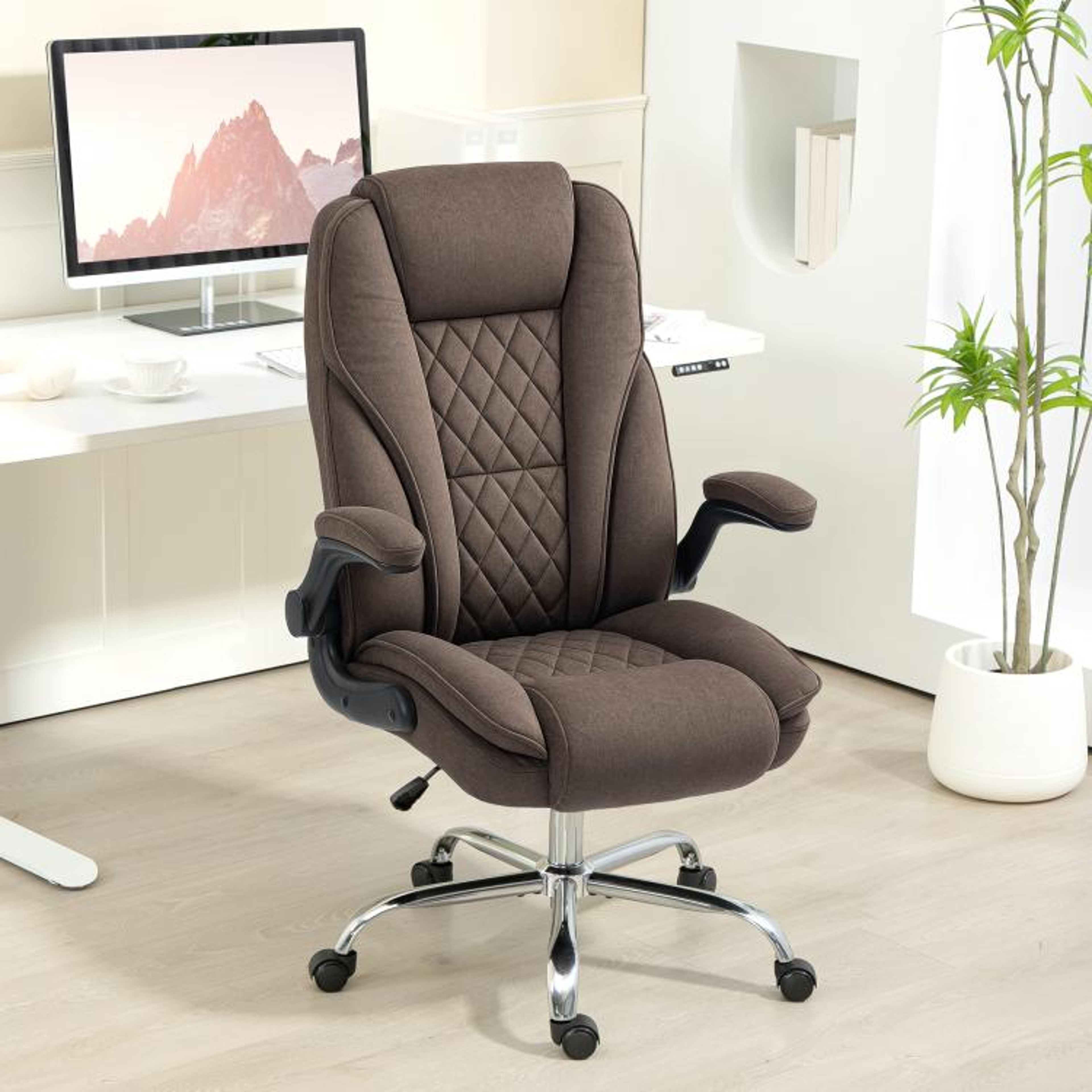 Executive Office Chair With FlipUp Armrests And Diamond Pattern  Dark Brown 3