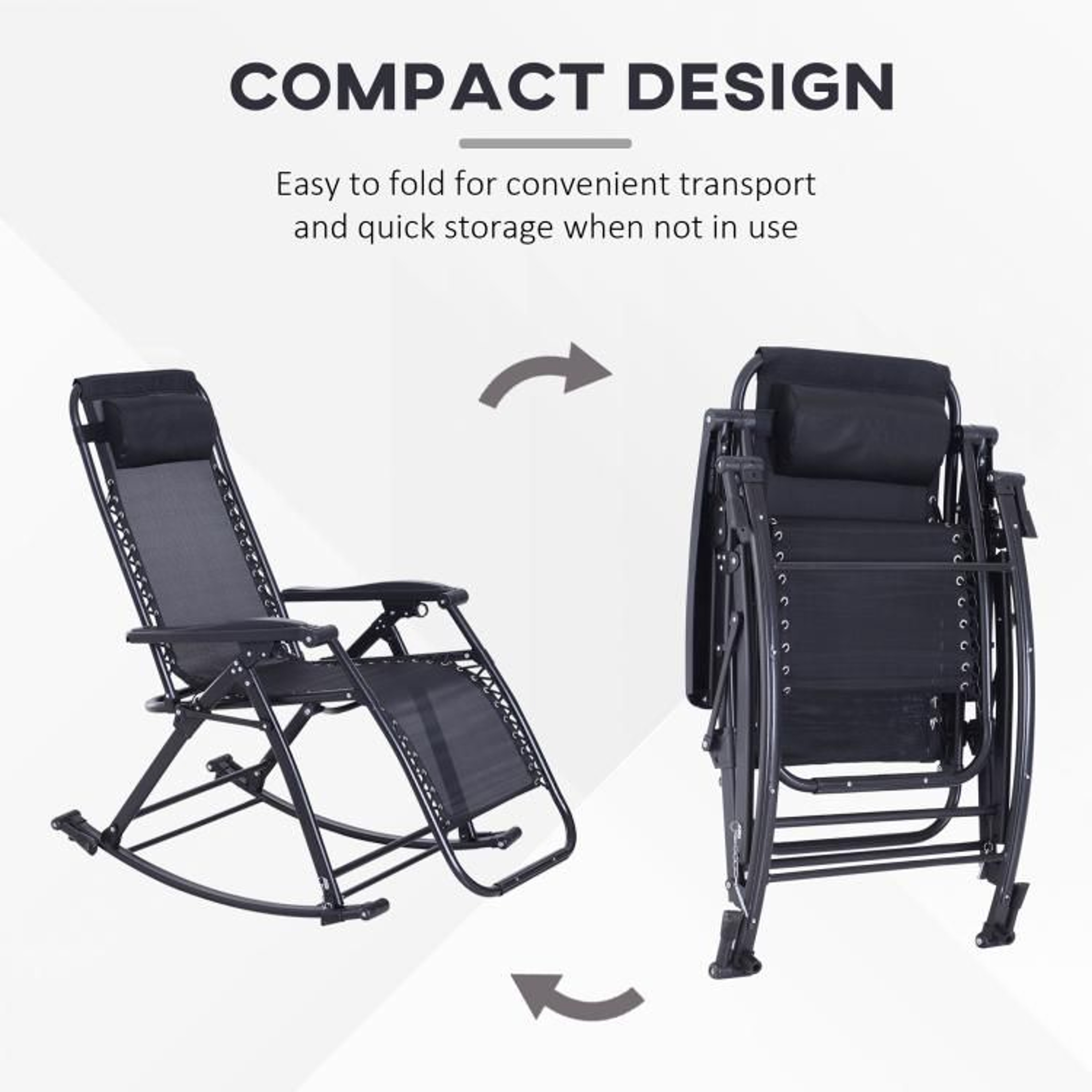 Outdoor Zero Gravity Rocking Chair With Reclining Footrest And Cup Holder 5