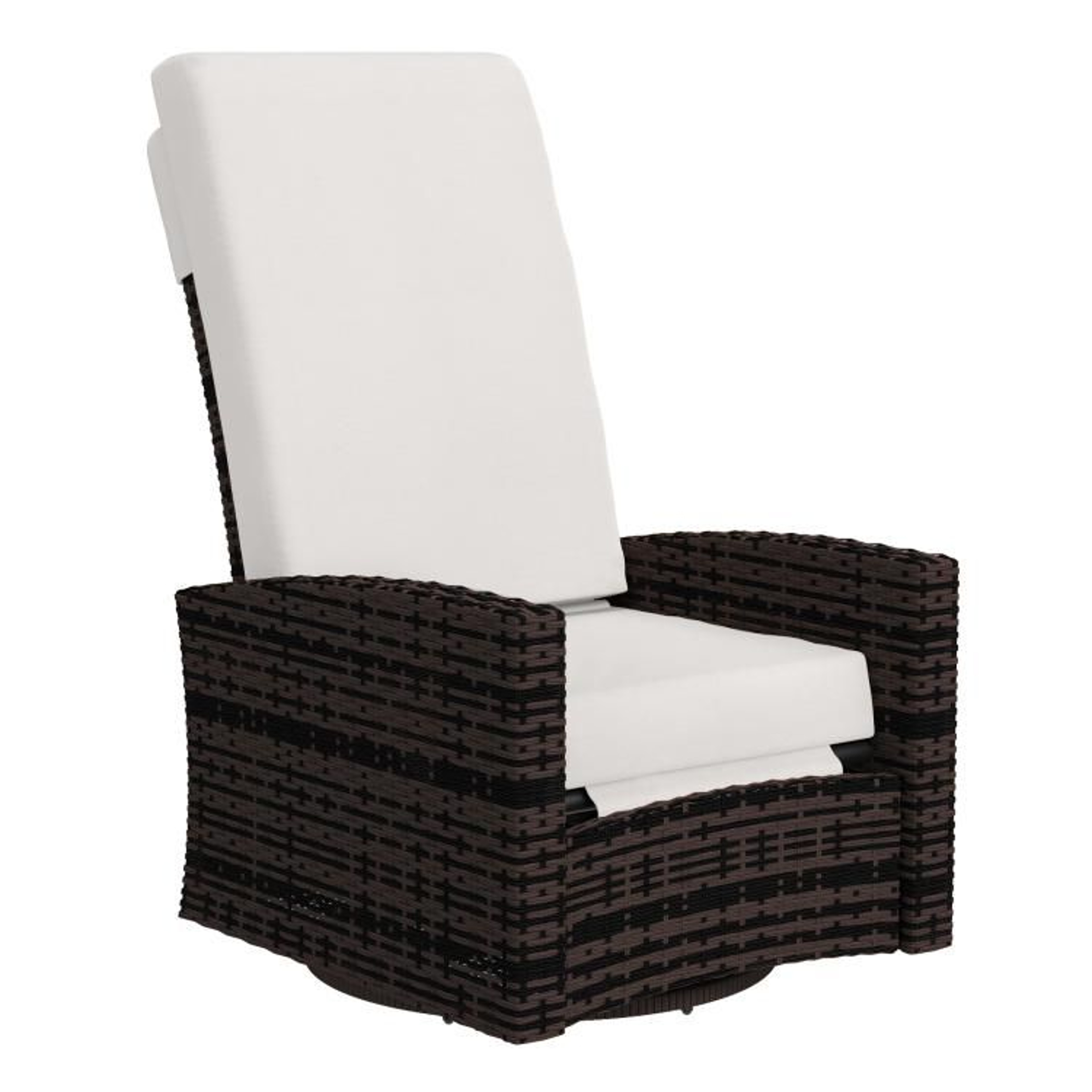 Outdoor Wicker Swivel Recliner Chair With Footrest And Khaki Cushions 1