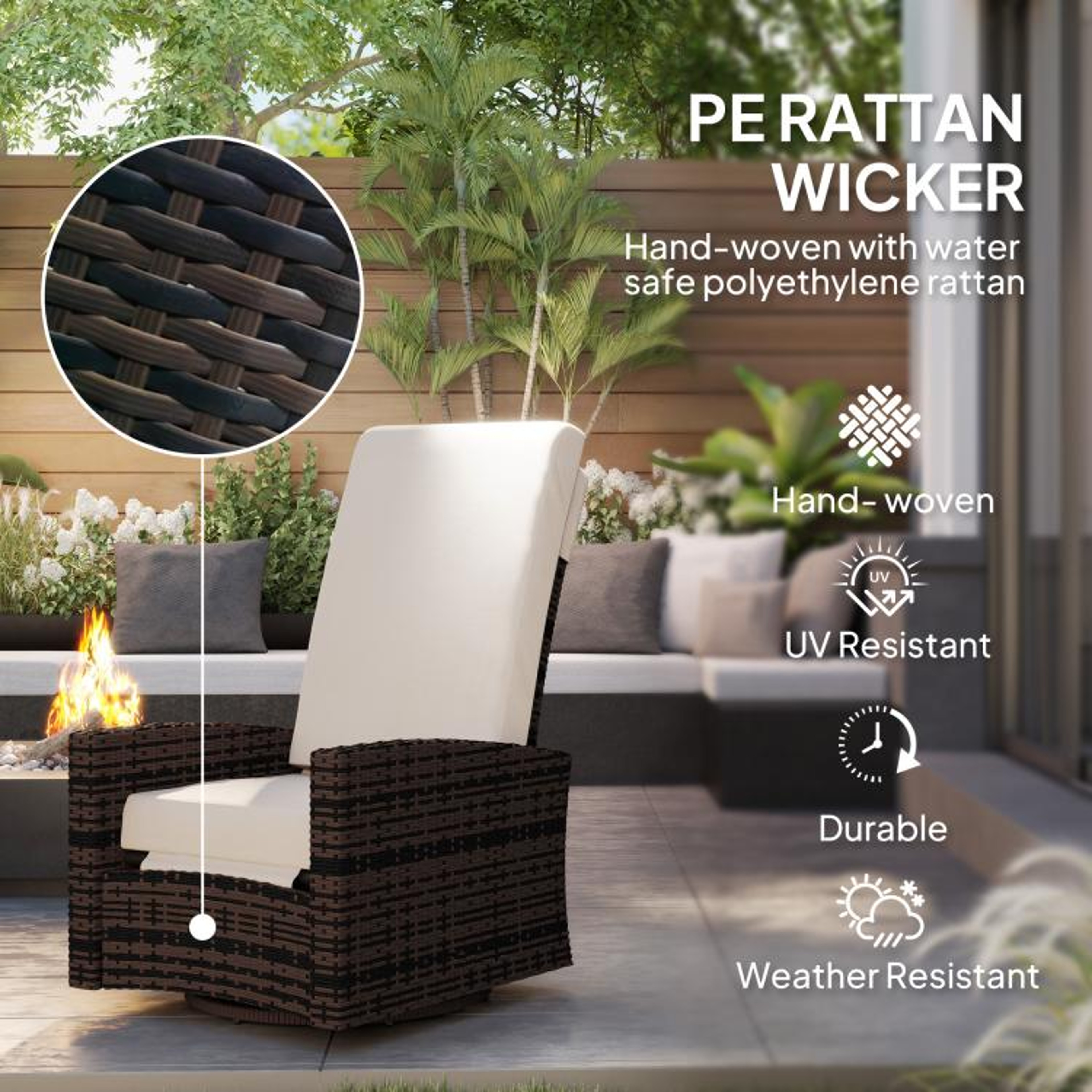 Outdoor Wicker Swivel Recliner Chair With Footrest And Khaki Cushions 5