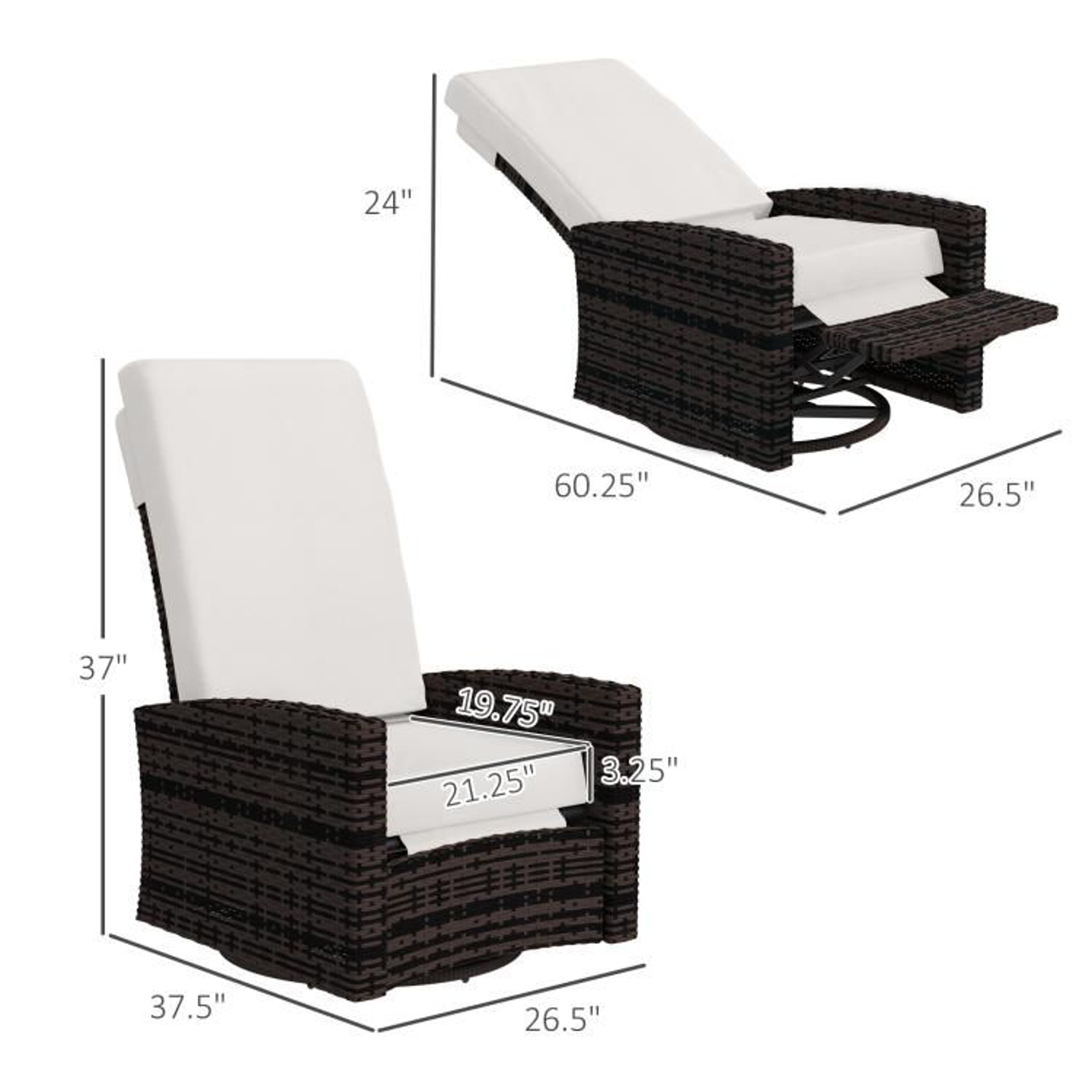 Outdoor Wicker Swivel Recliner Chair With Footrest And Khaki Cushions 4