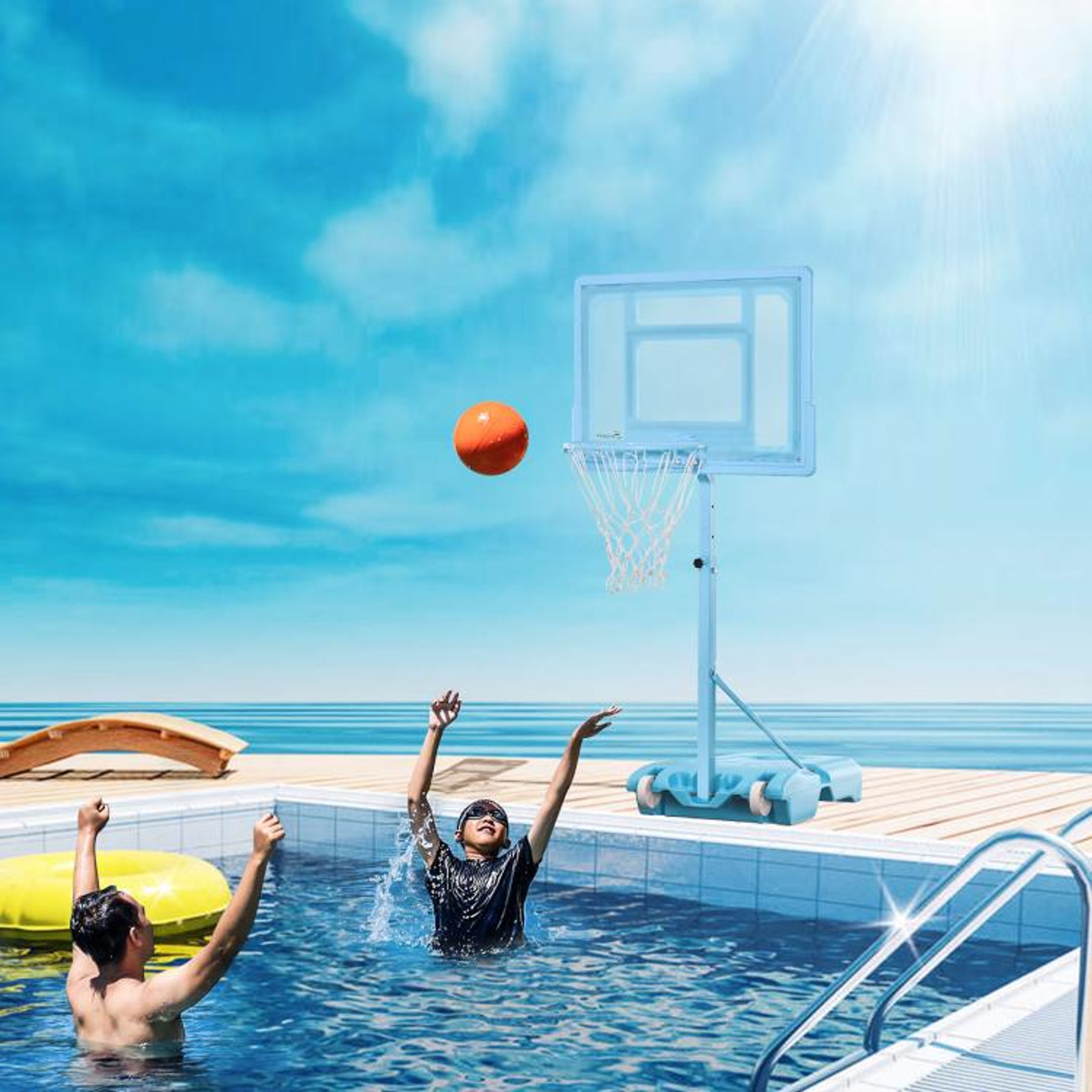 Adjustable Poolside Basketball Hoop Stand With Portable Base  White 3
