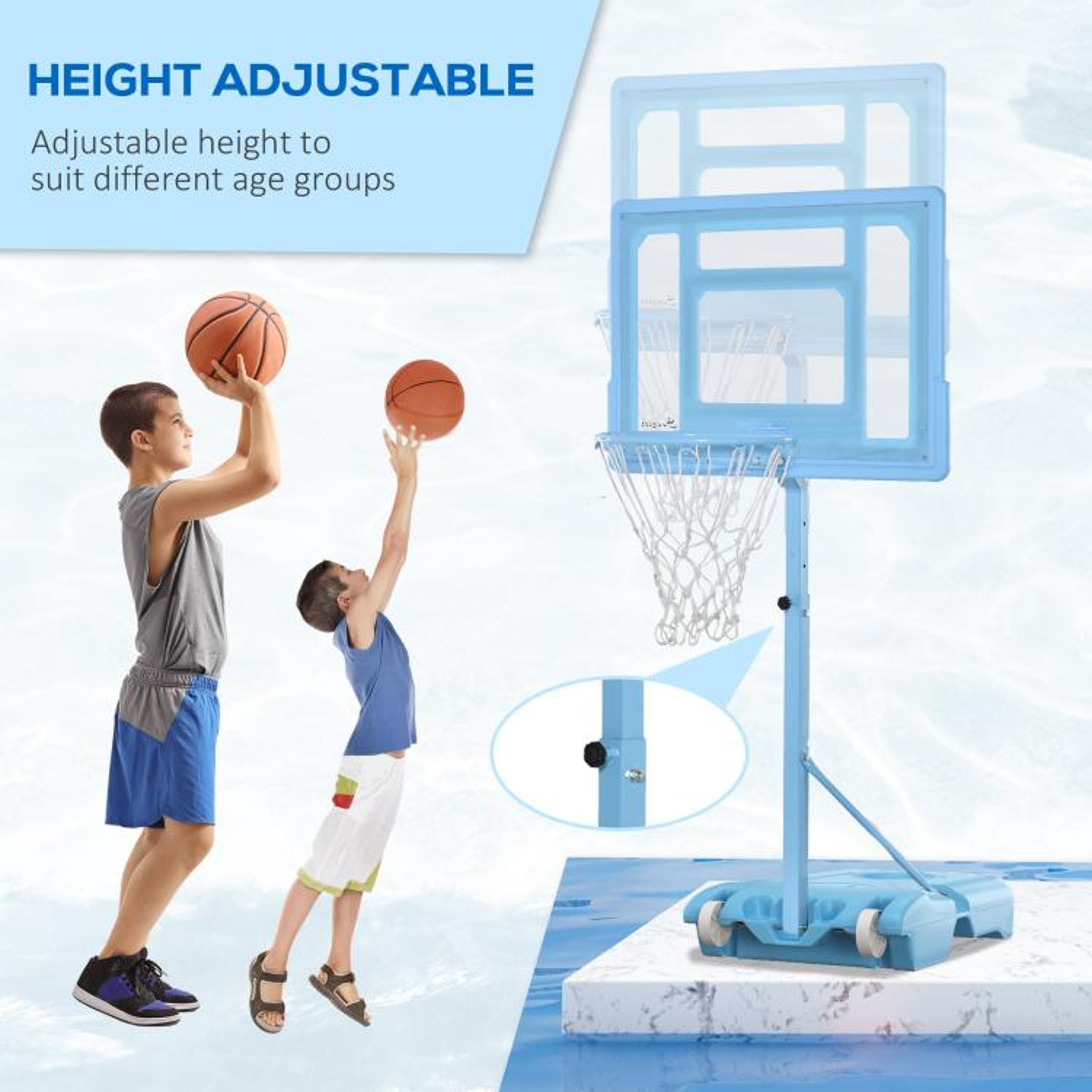 Adjustable Poolside Basketball Hoop Stand With Portable Base  White 6