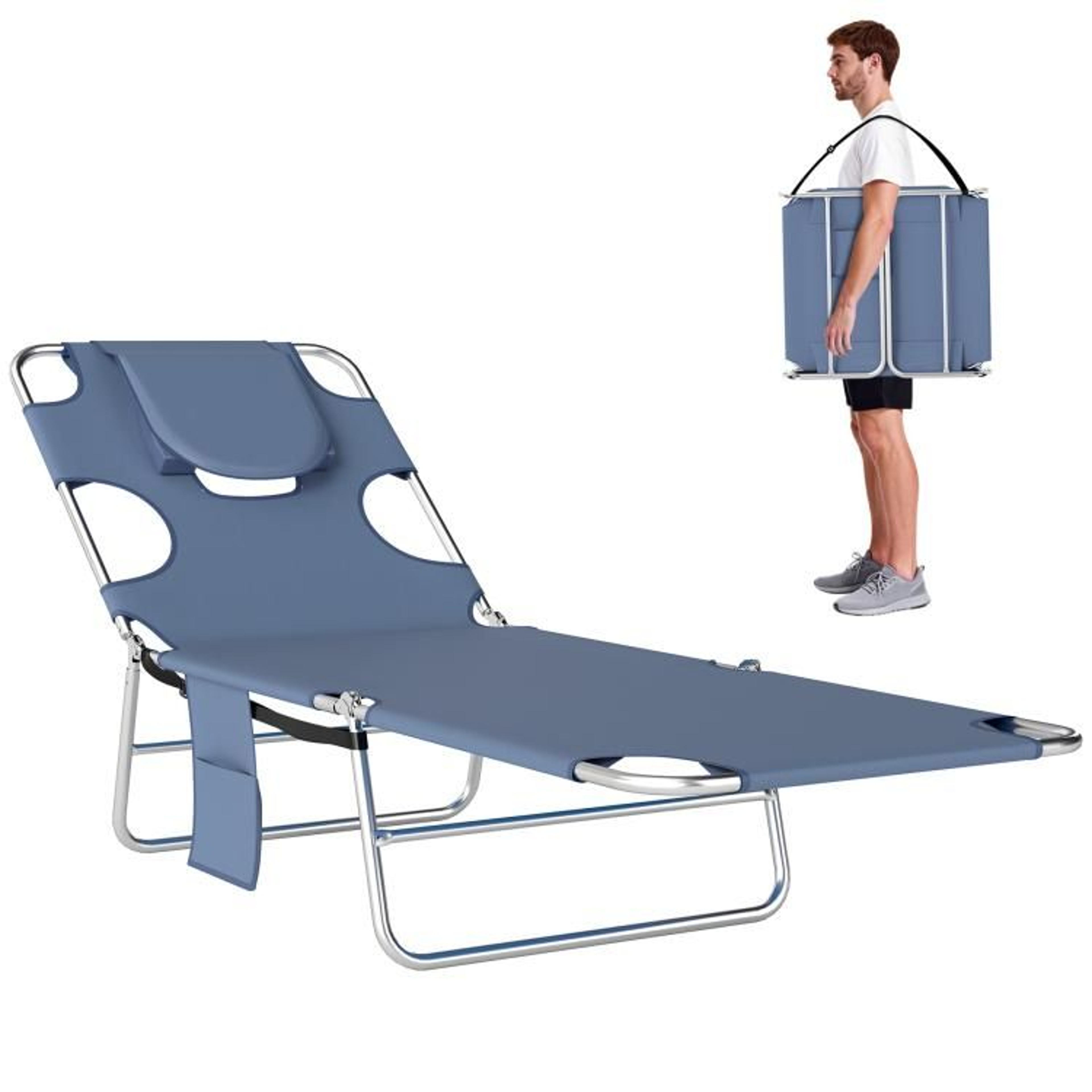 Folding Tanning Chair With Face Hole And Adjustable Backrest  Gray 0