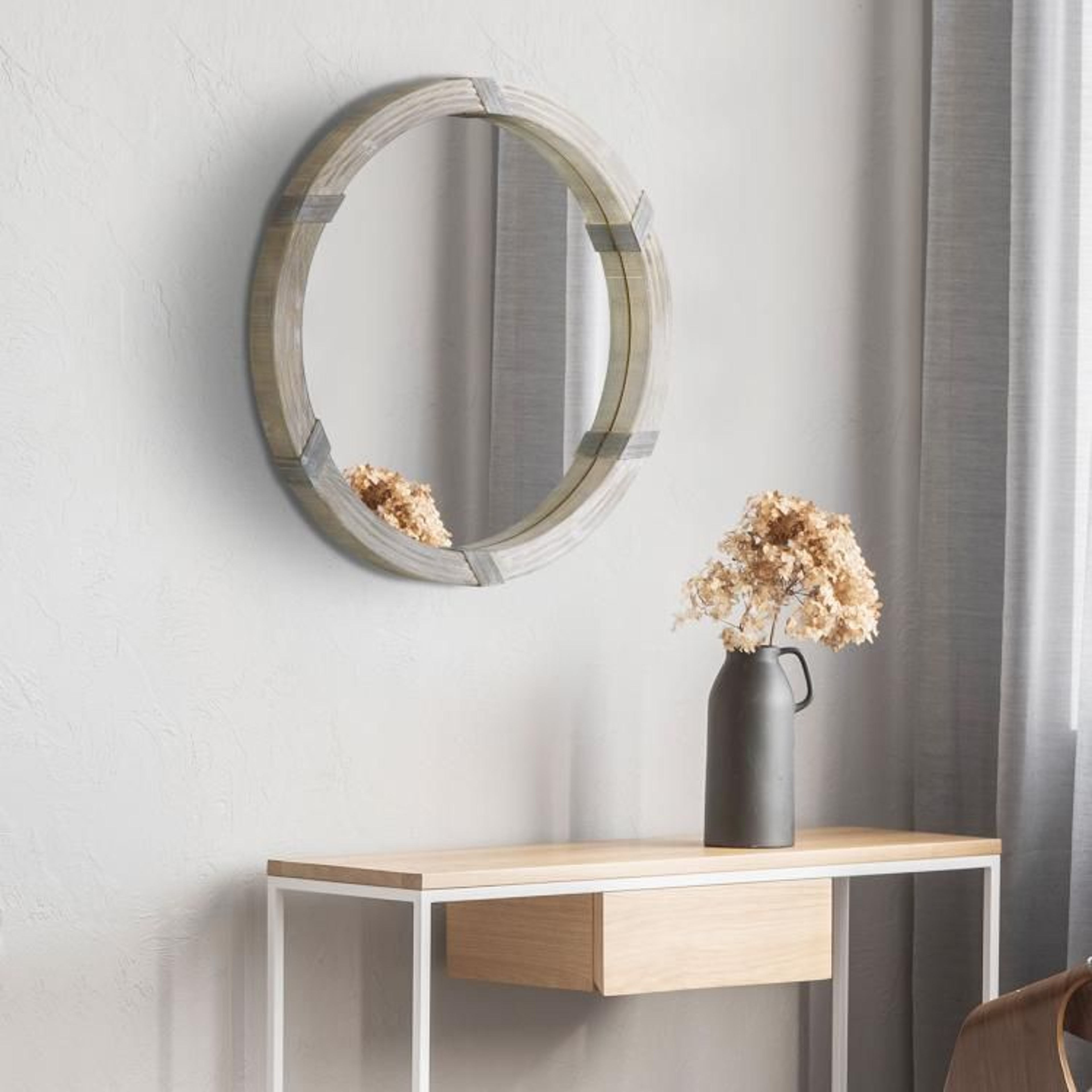 3075Inch Round Wood Wall Mirror With Natural FarmhouseStyle Frame 2