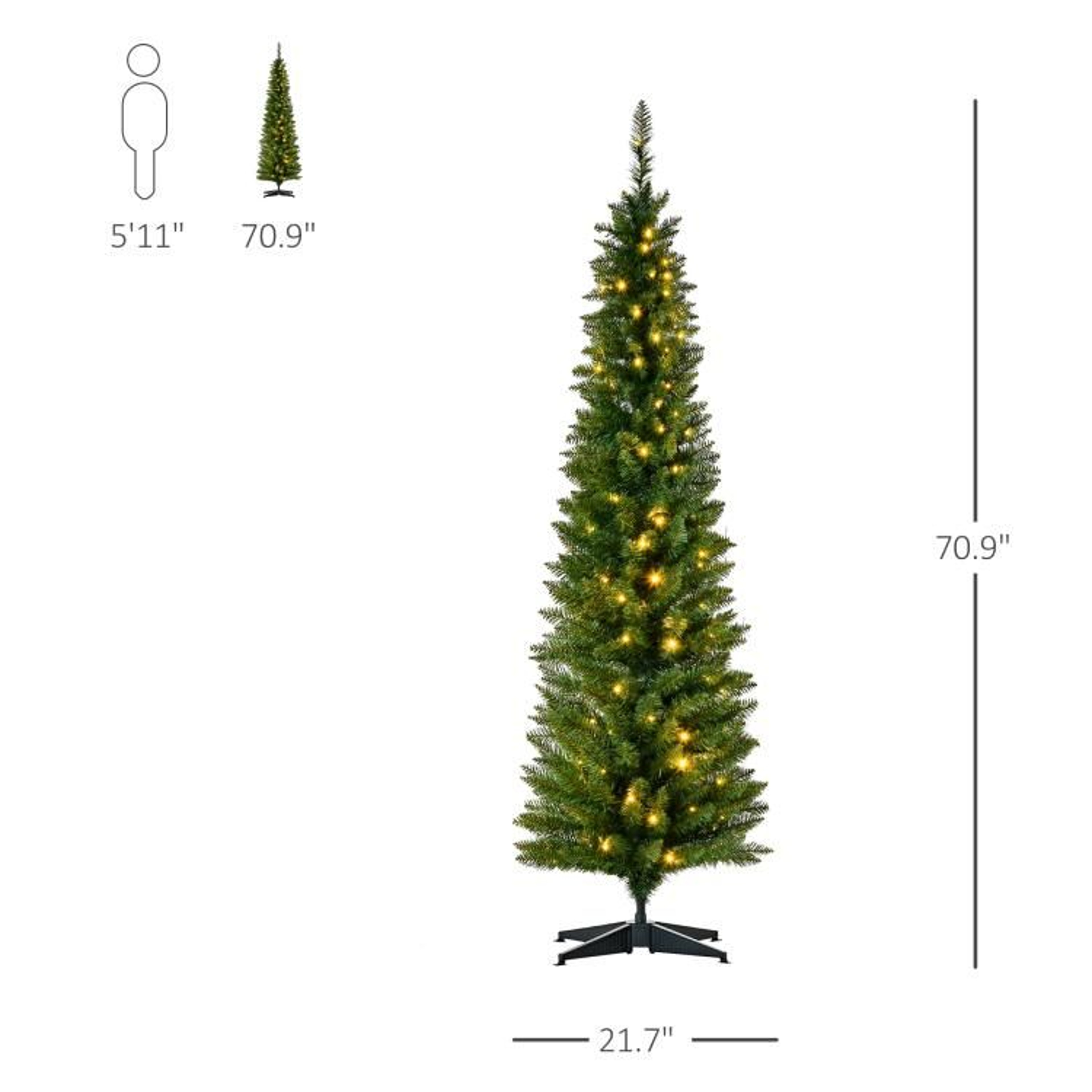 6 Ft PreLit Slim Pencil Christmas Tree With 200 Warm White LED Lights 4