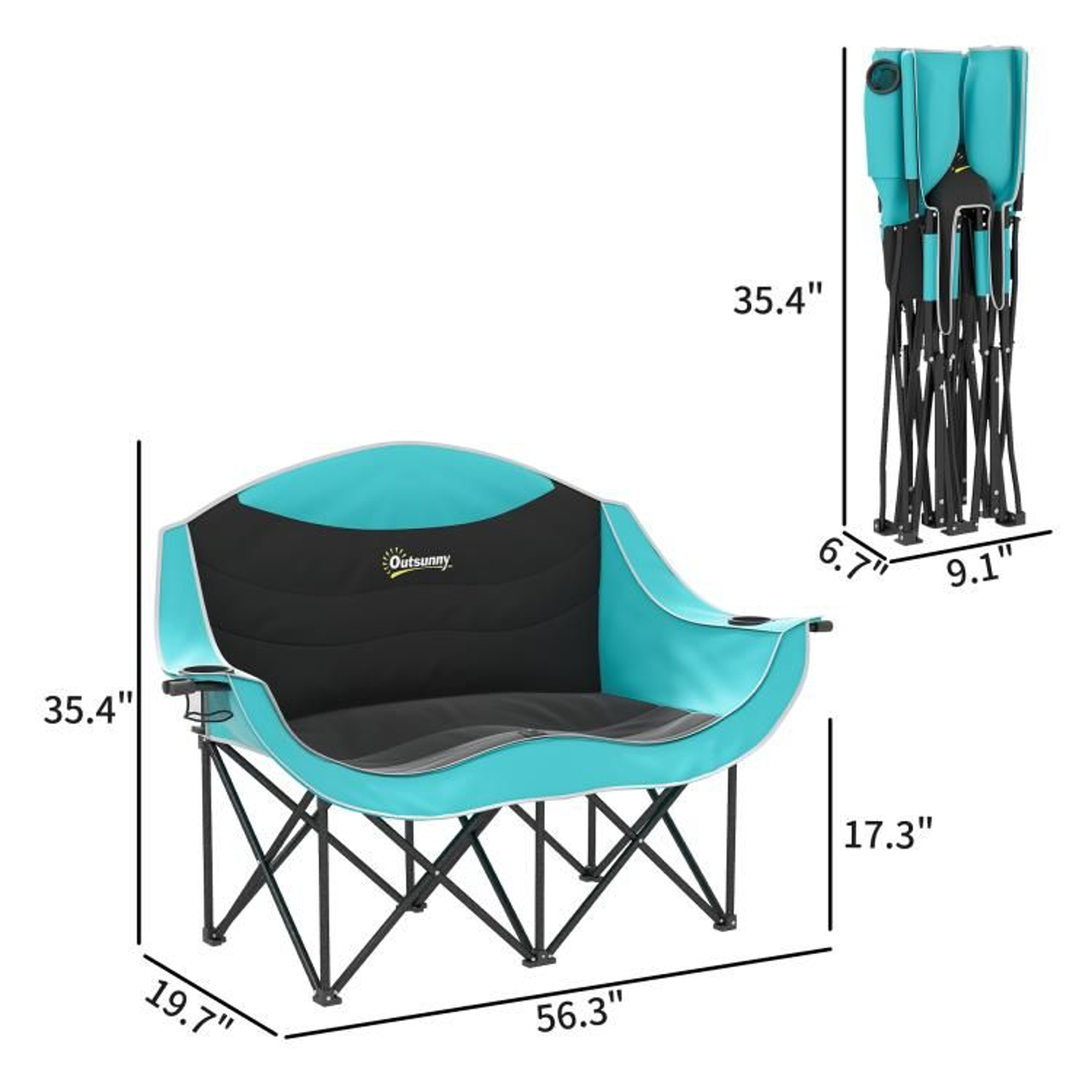 Double Folding Camping Chair With Padded Seats And Cup Holders Green 4