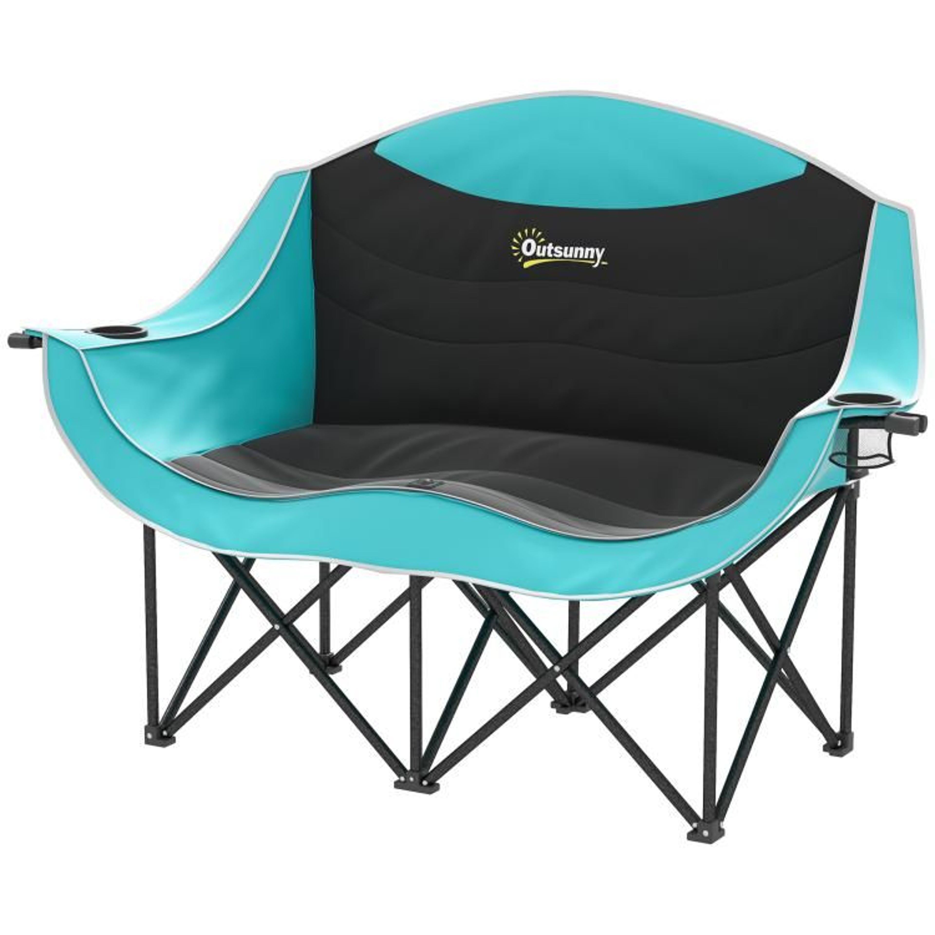 Double Folding Camping Chair With Padded Seats And Cup Holders Green 1