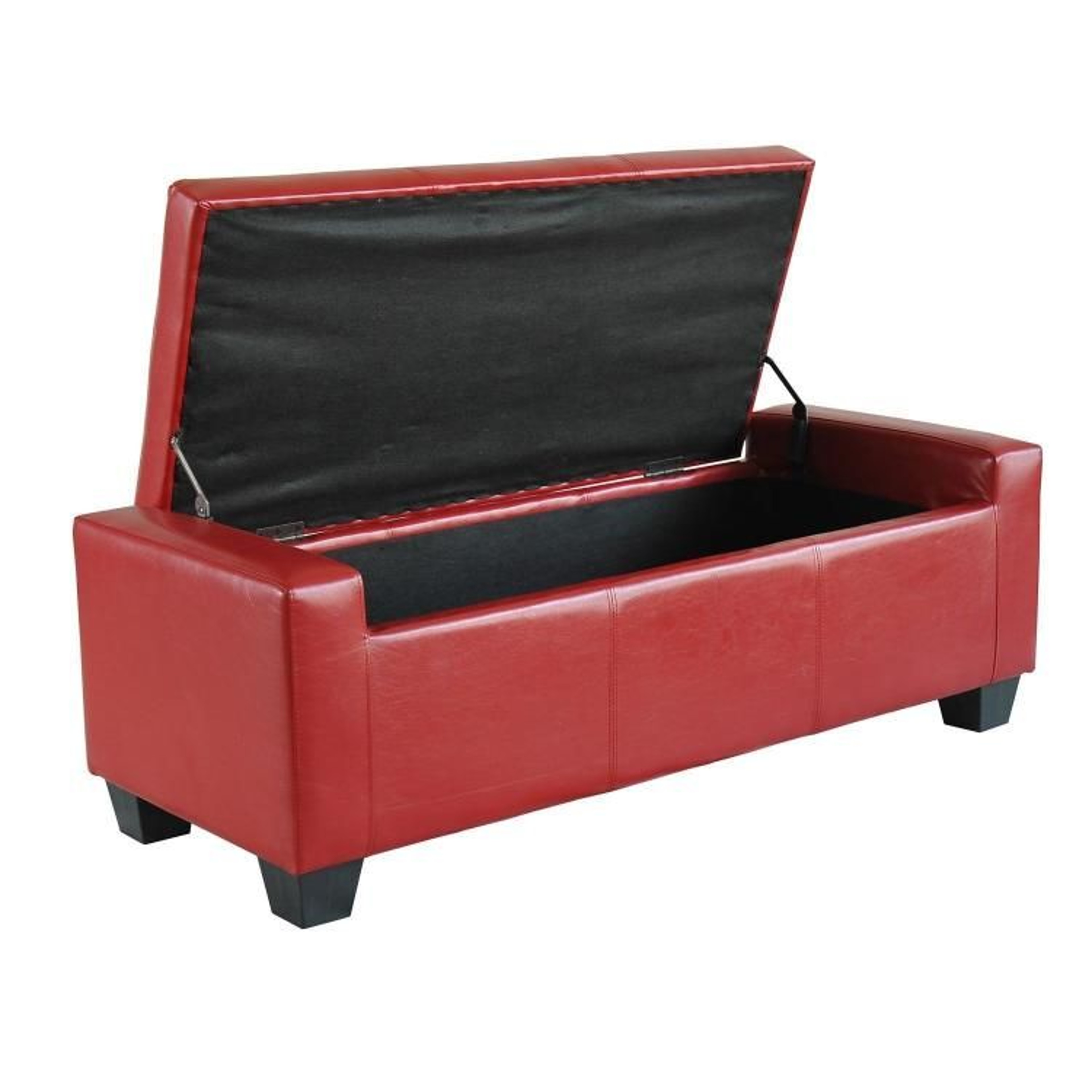 Faux Leather Storage Ottoman Bench With Tufted Seat In Bright Red 5