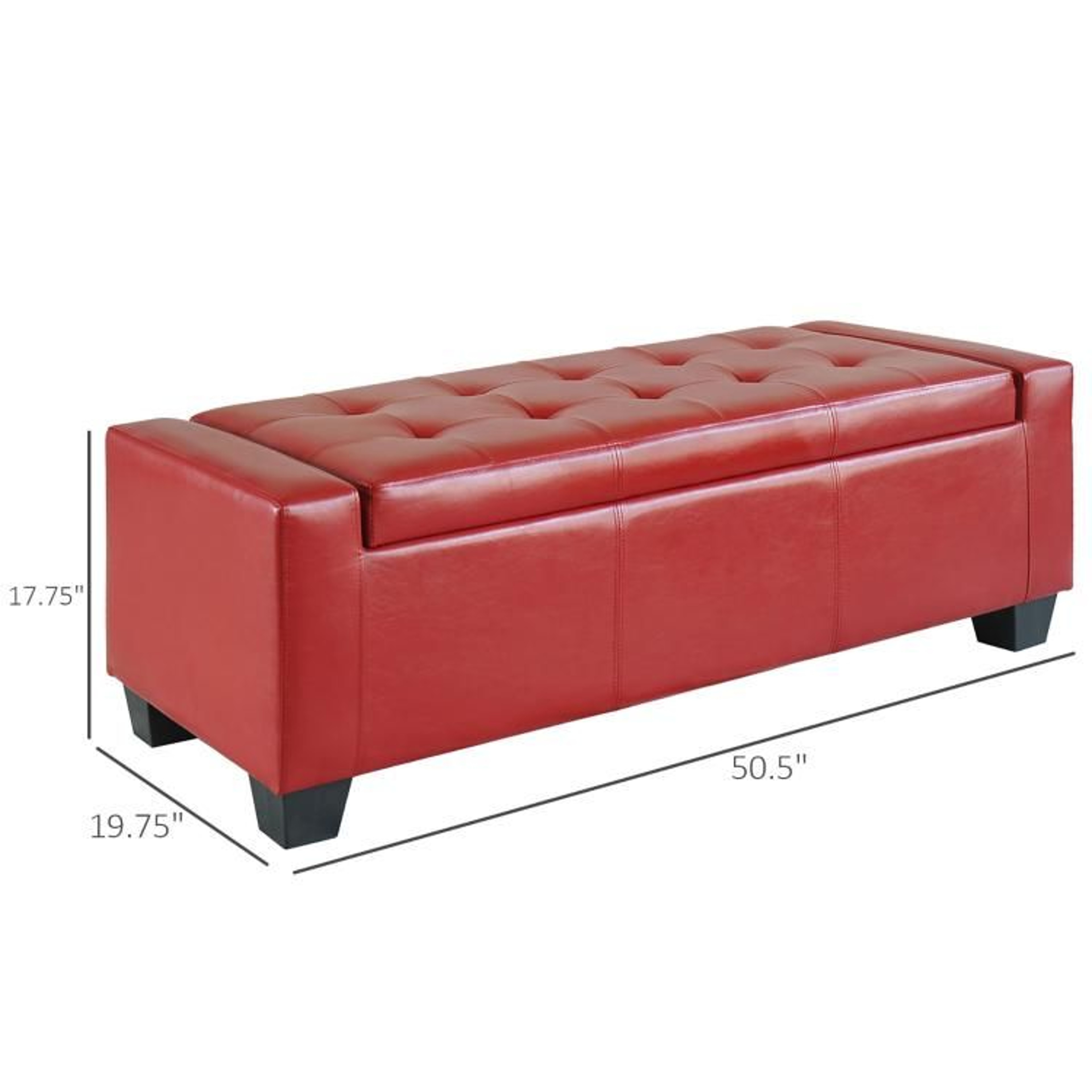 Faux Leather Storage Ottoman Bench With Tufted Seat In Bright Red 4