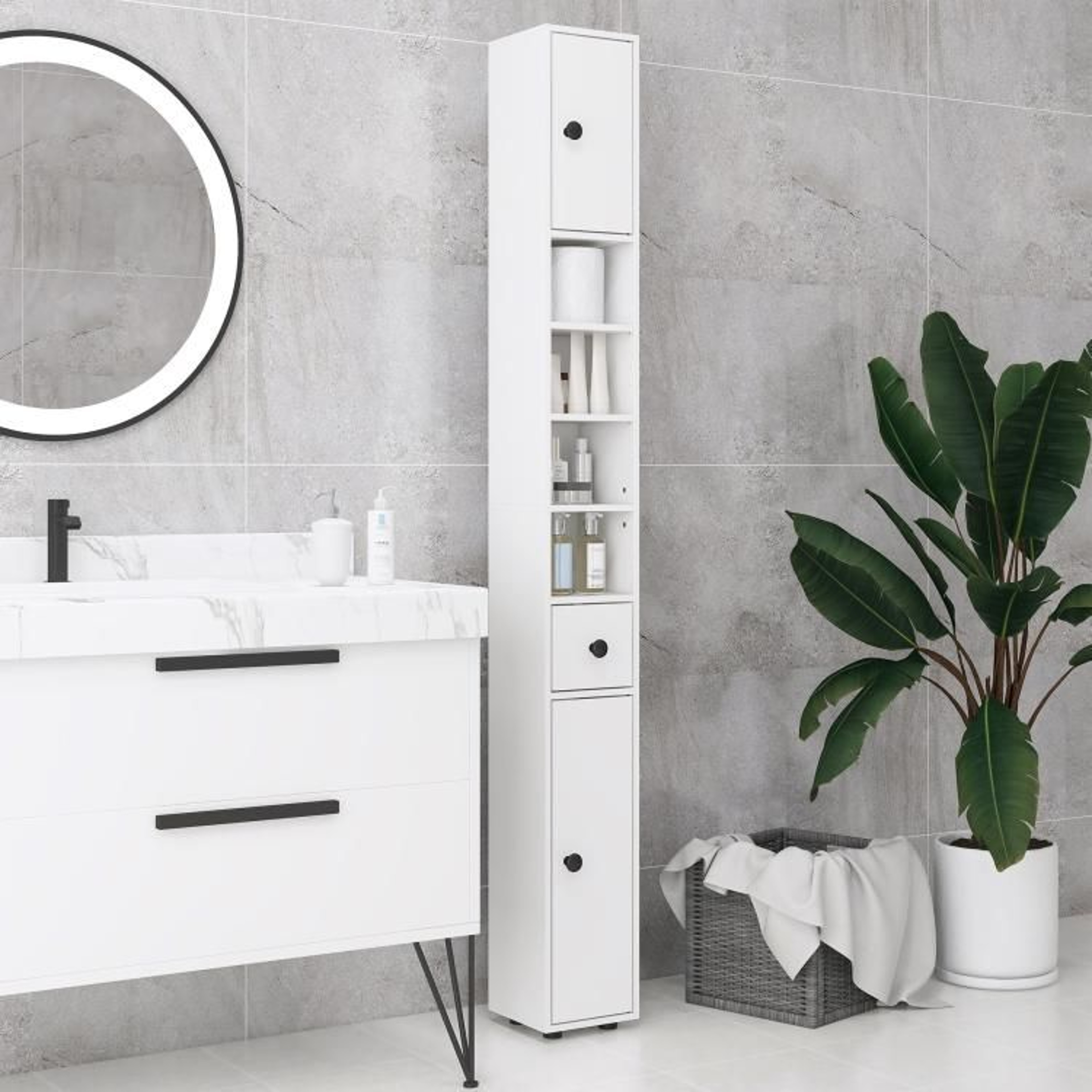 71Inch Narrow Bathroom Storage Cabinet With Adjustable Shelves In White 2