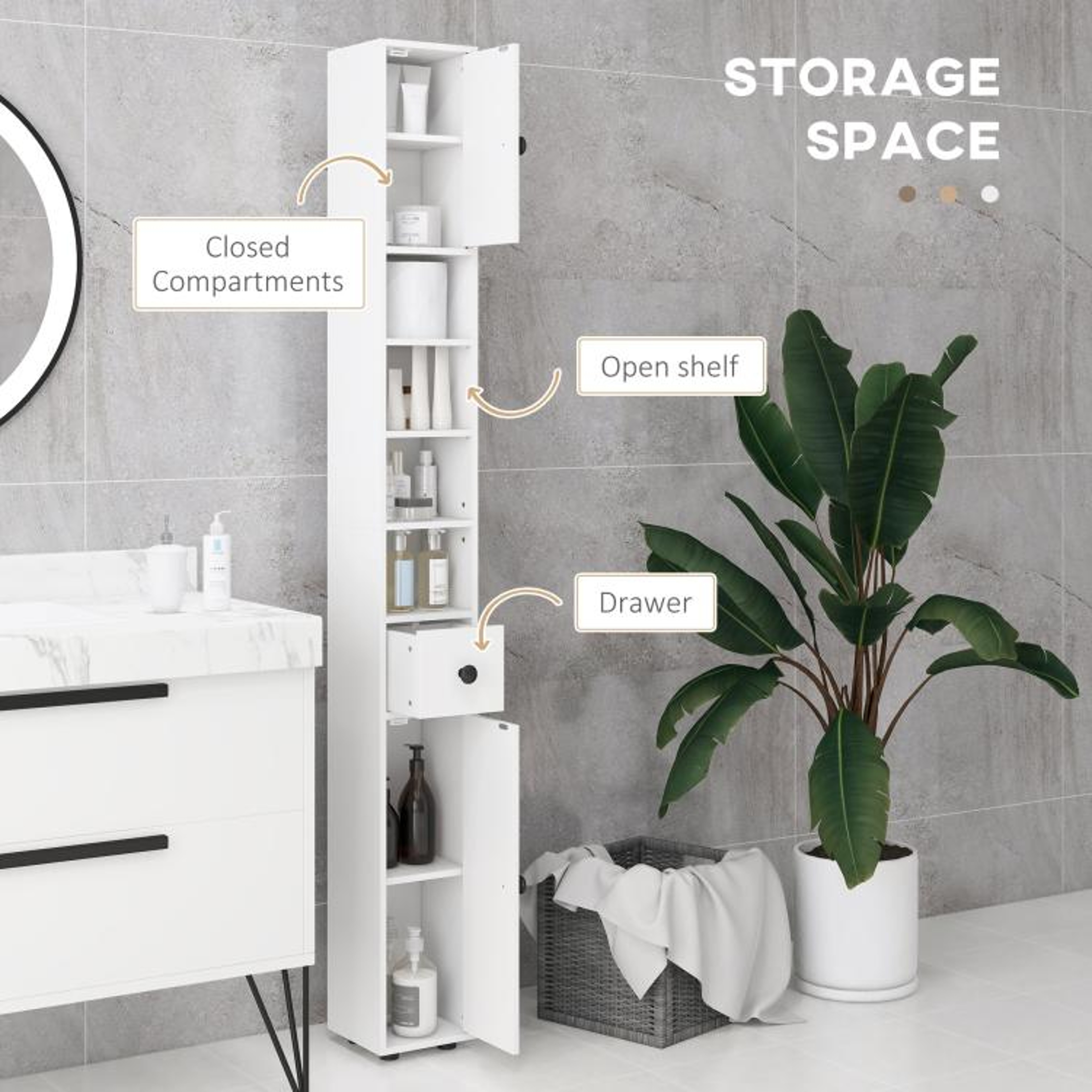 71Inch Narrow Bathroom Storage Cabinet With Adjustable Shelves In White 5
