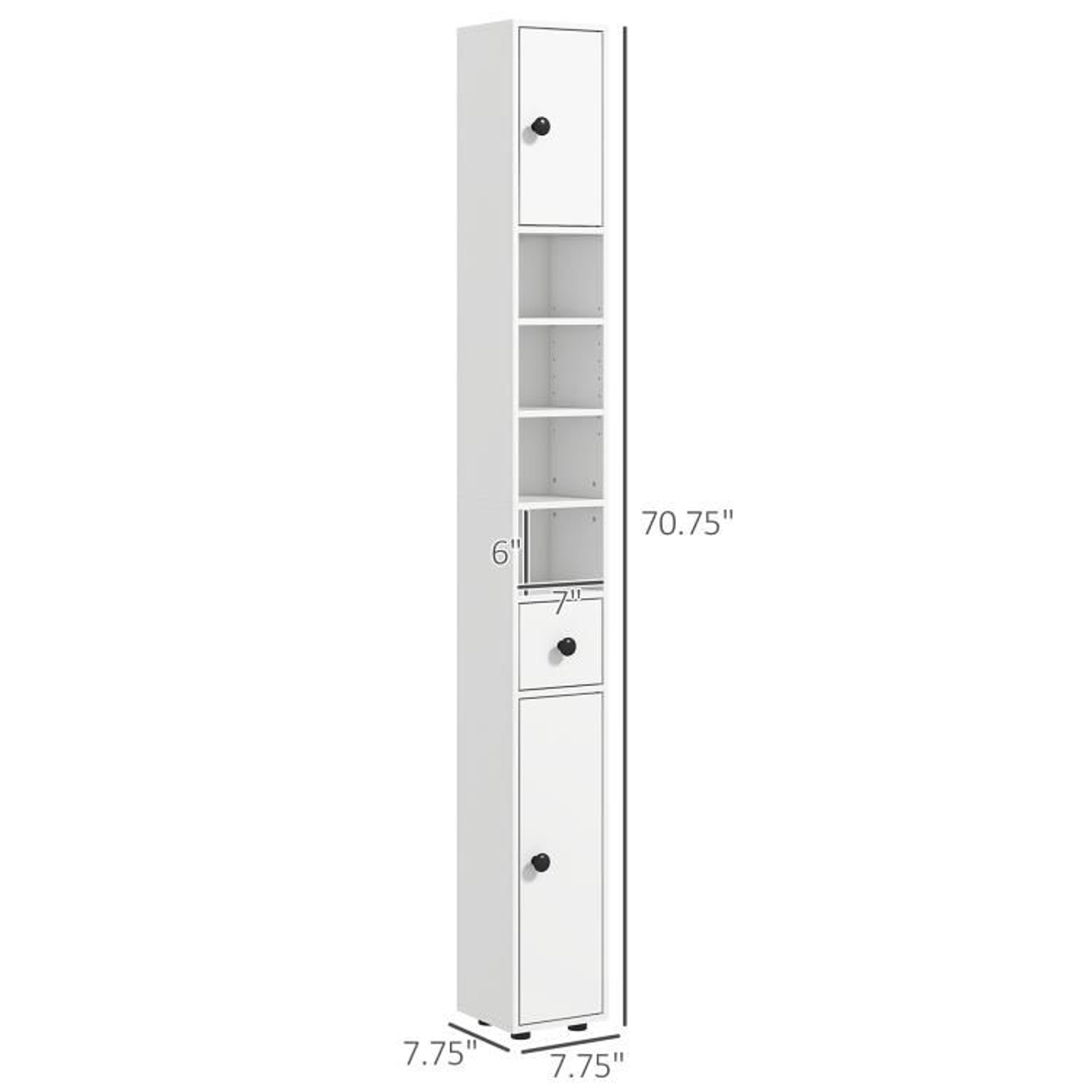71Inch Narrow Bathroom Storage Cabinet With Adjustable Shelves In White 3