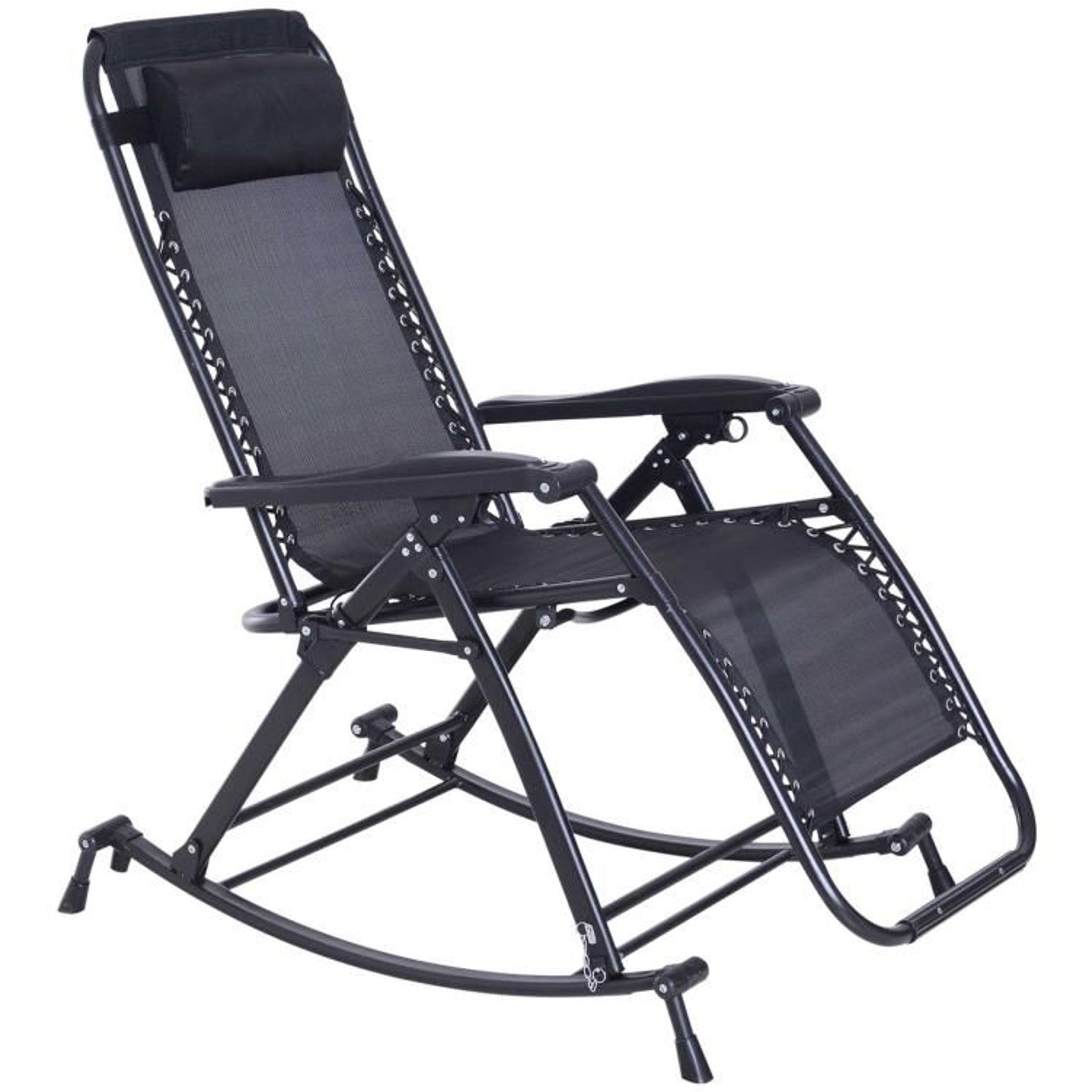 Outdoor Zero Gravity Rocking Chair With Reclining Backrest And Folding Frame  Black 1