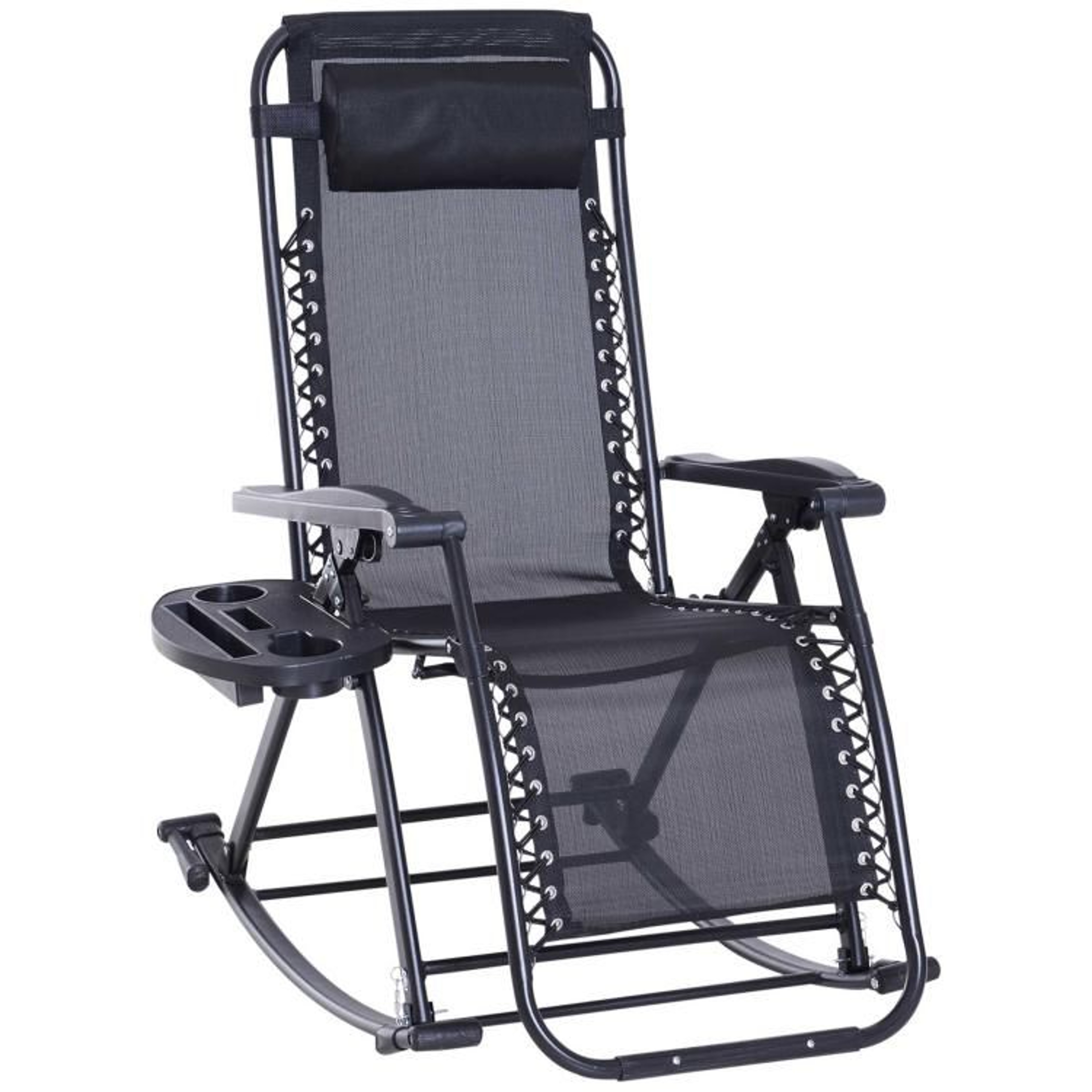 Outdoor Zero Gravity Rocking Chair With Reclining Backrest And Folding Frame  Black 0