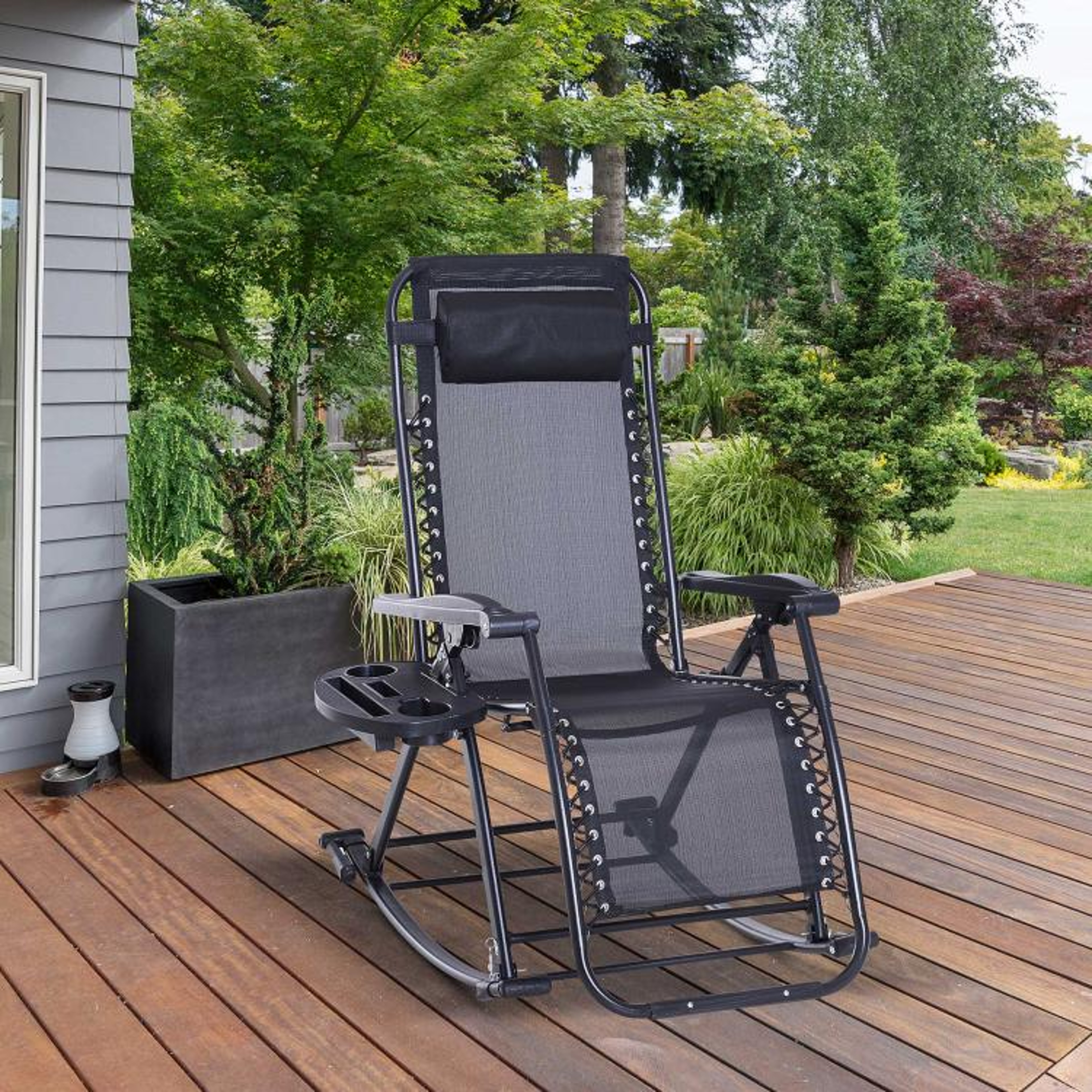 Outdoor Zero Gravity Rocking Chair With Reclining Backrest And Folding Frame  Black 2