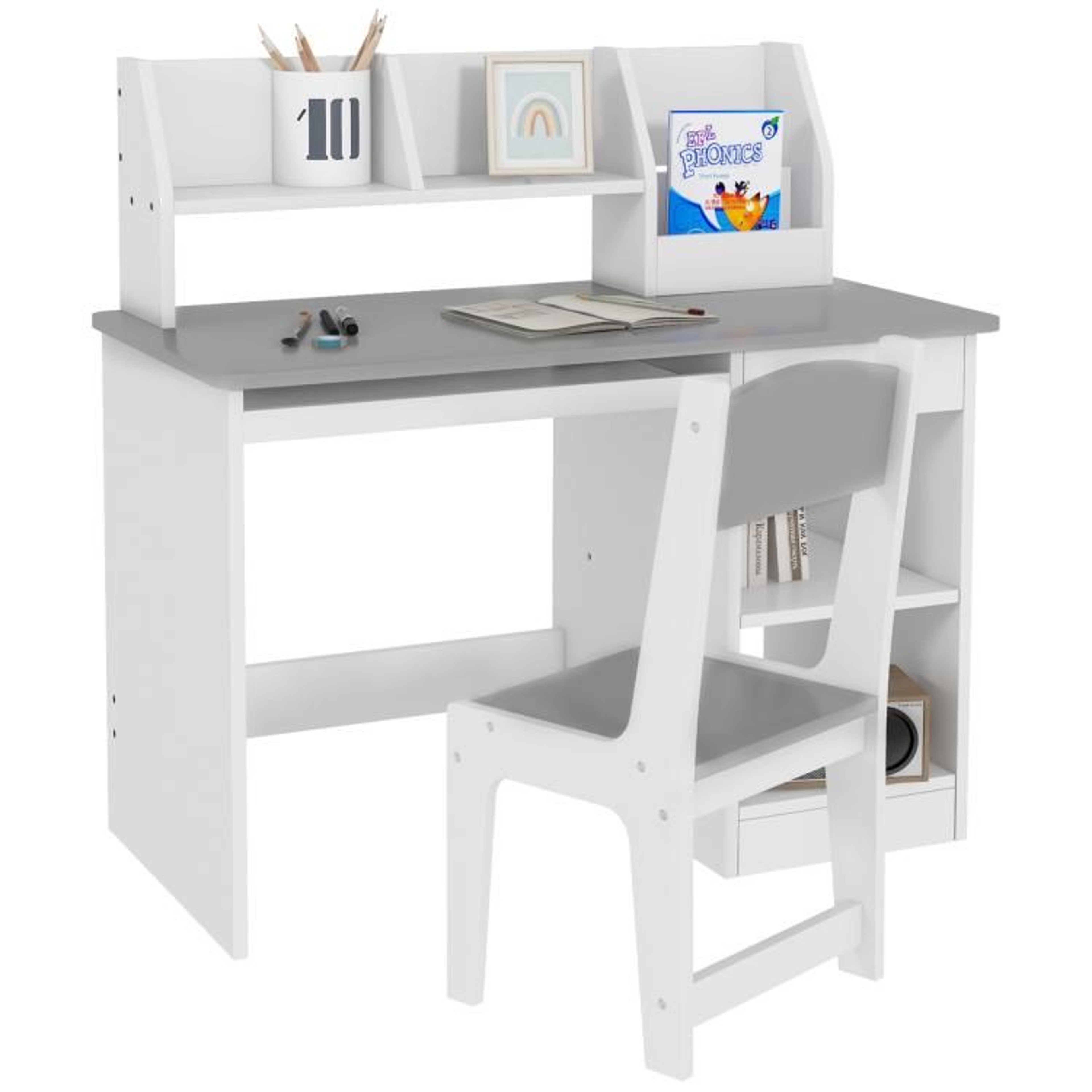 Kids Study Desk And Chair Set With Storage For Ages 58  Gray 1