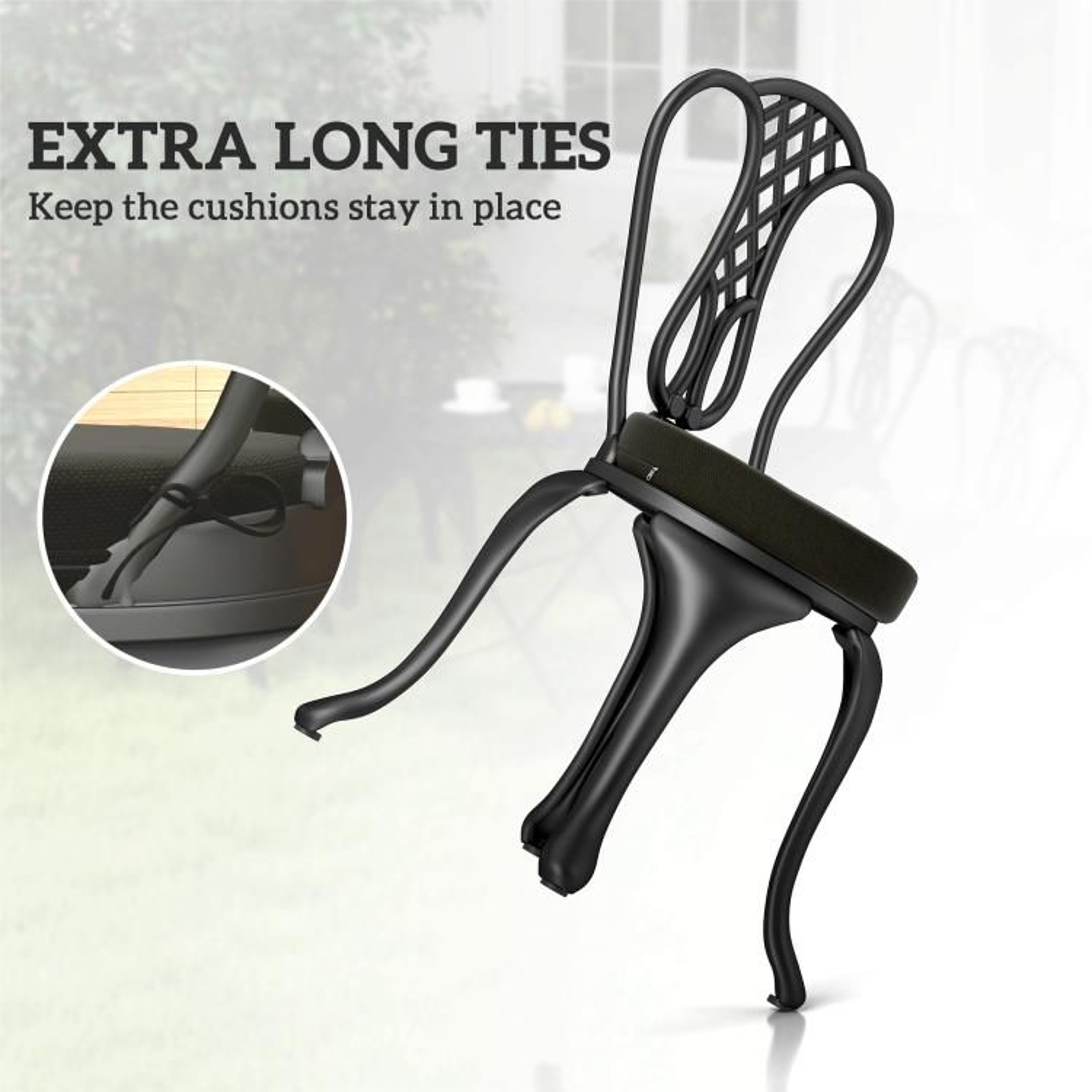 Patio Chair Cushions Set Of 4 With Washable Covers And Ties  15 Inch Round Black 5