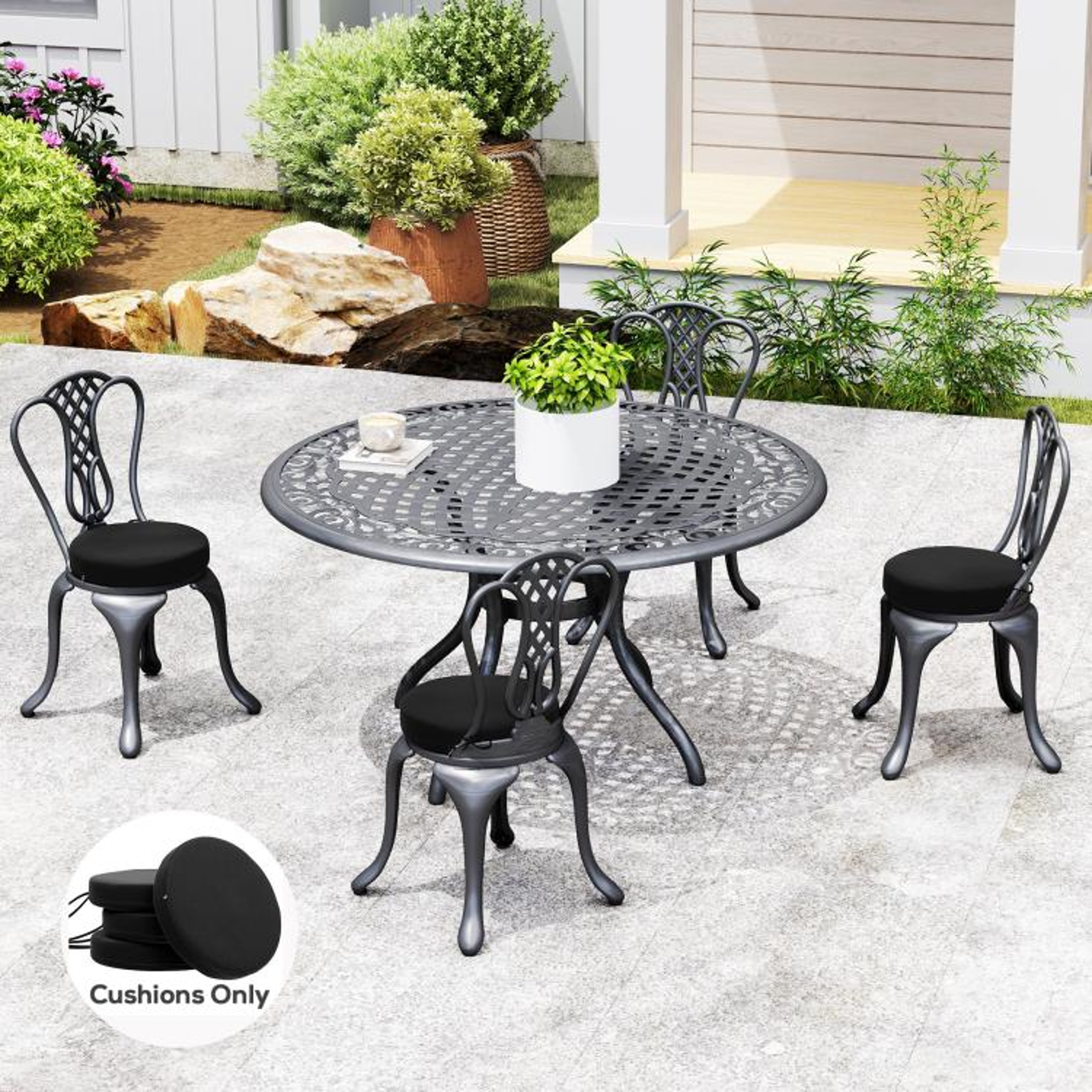 Patio Chair Cushions Set Of 4 With Washable Covers And Ties  15 Inch Round Black 2